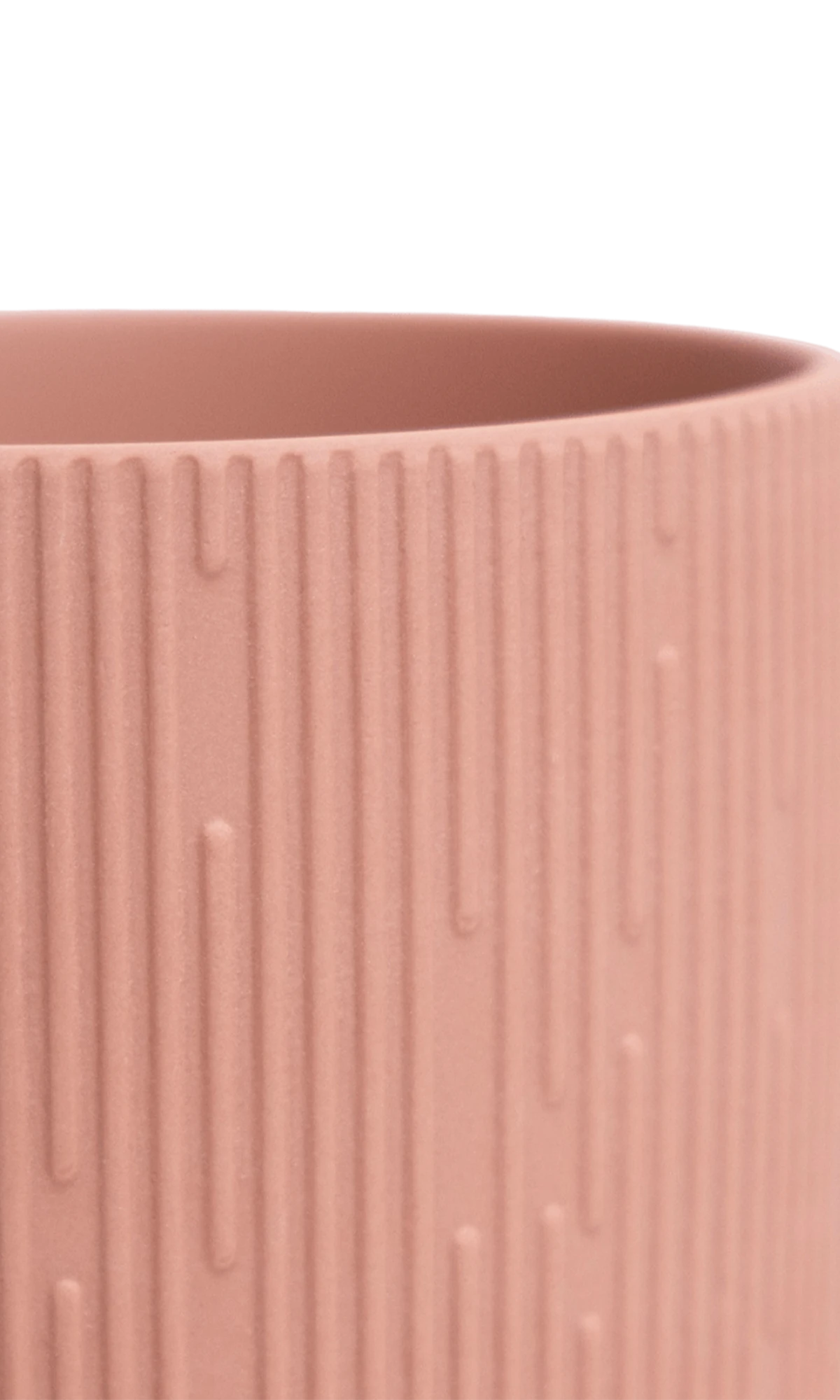 Close-up of the Chive Virago C medium clay terracotta porcelain pot showing the color and ribbed texture finish.