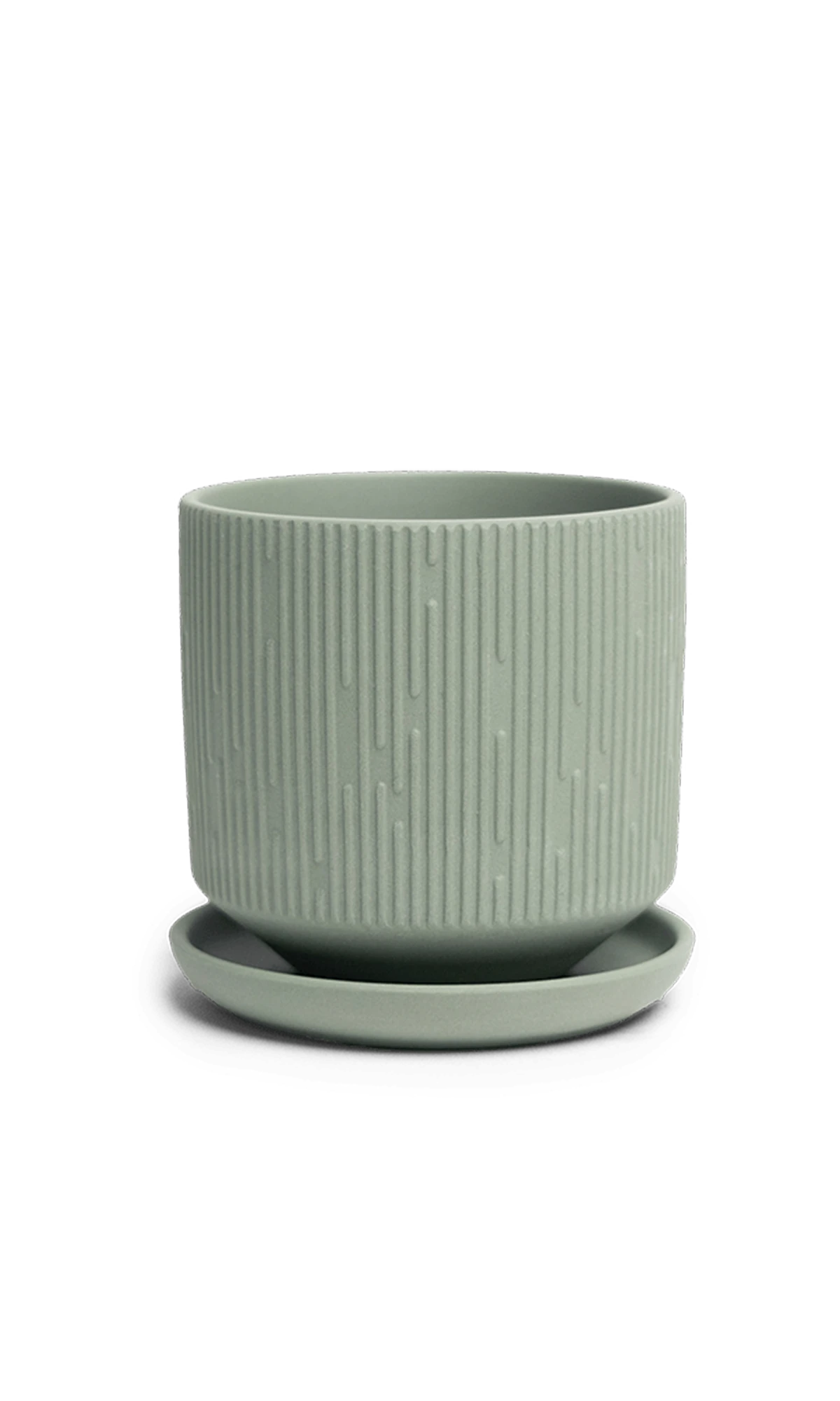 Chive Virago C medium olive porcelain pot with drainage hole and detachable saucer.