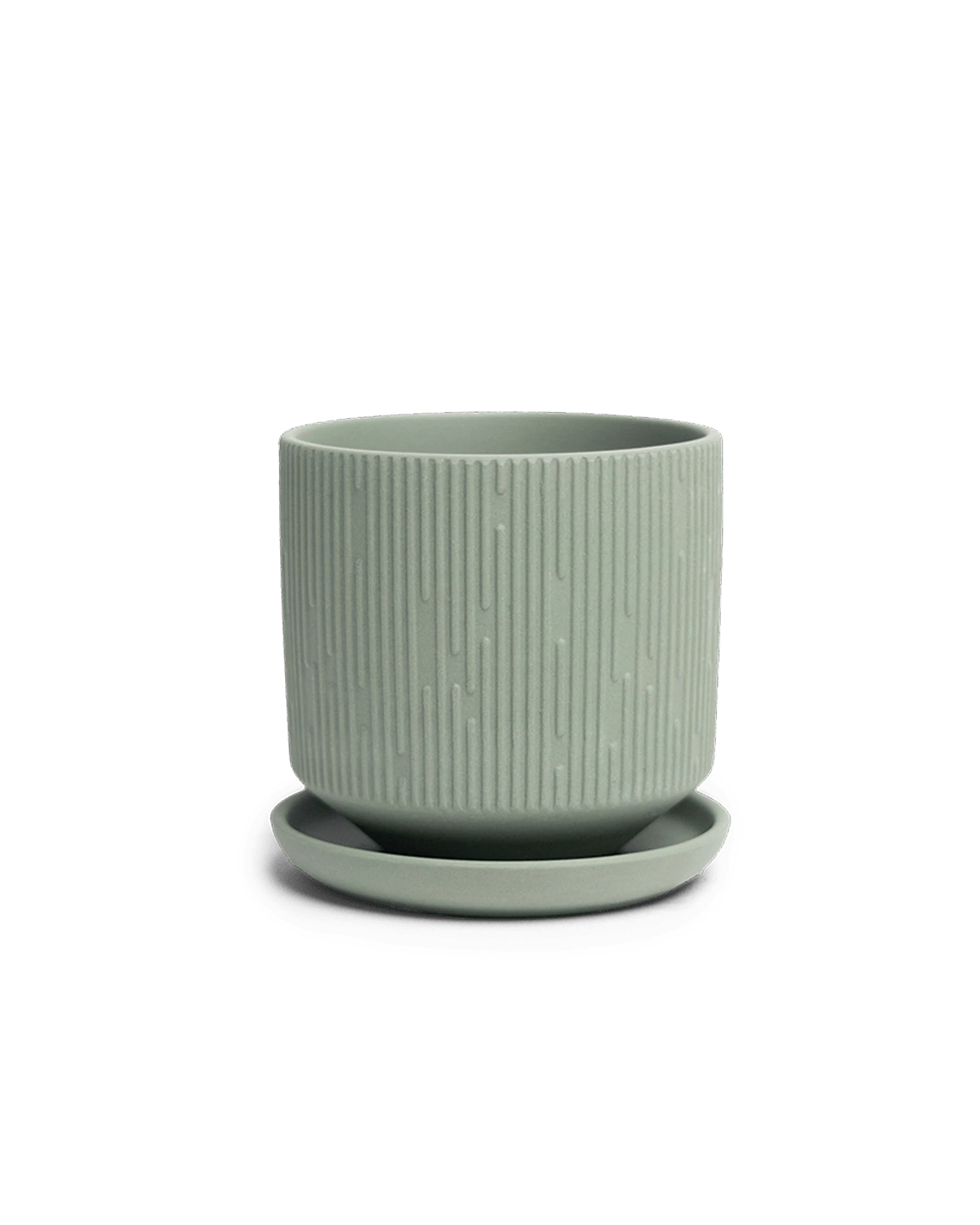 Chive Virago C small olive porcelain pot with drainage hole and detachable saucer.