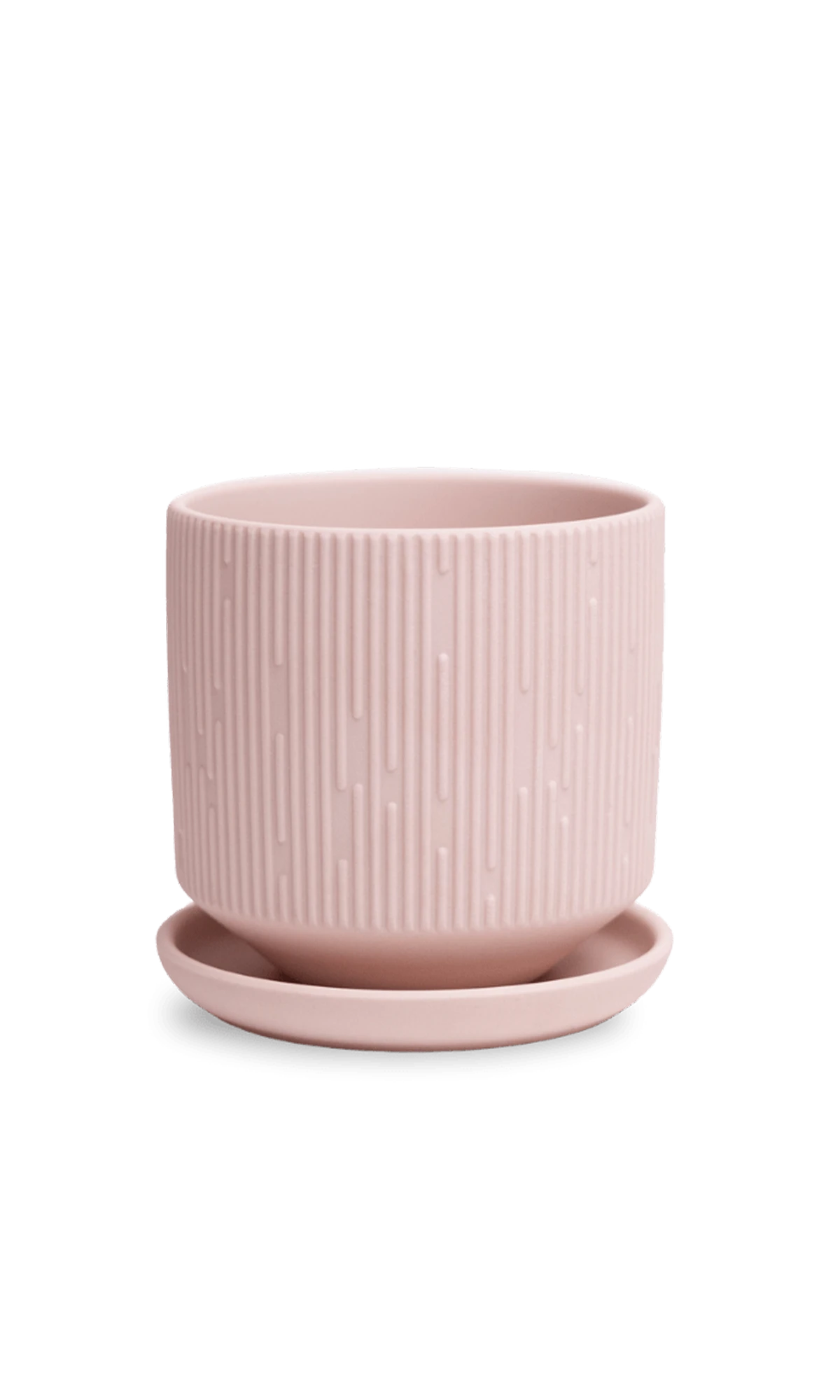 Chive Virago C medium soft pink porcelain pot with drainage hole and detachable saucer.