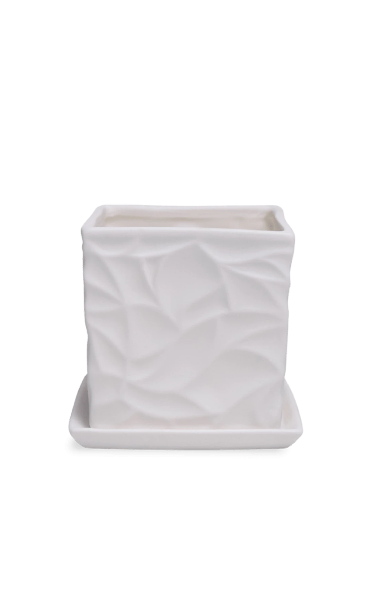 Chive Virago D small white porcelain pot with drainage hole and detachable saucer.