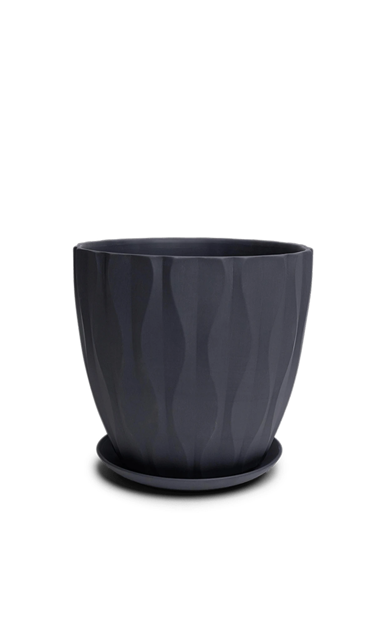 Chive Virago E large black textured porcelain pot with drainage hole and detachable saucer.