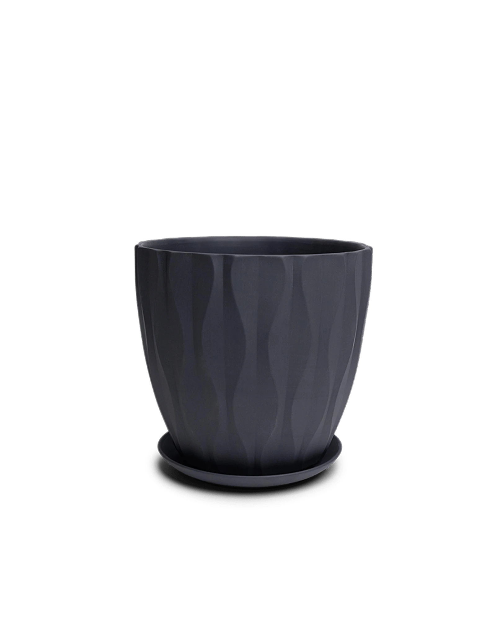 Chive Virago E large black textured porcelain pot with drainage hole and detachable saucer.