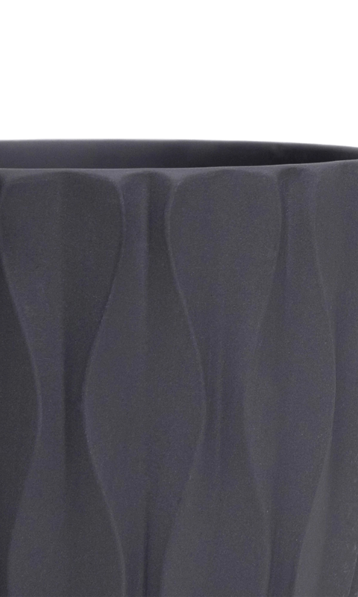 Close-up of the Chive Virago E small black porcelain pot showing the color and textured finish.