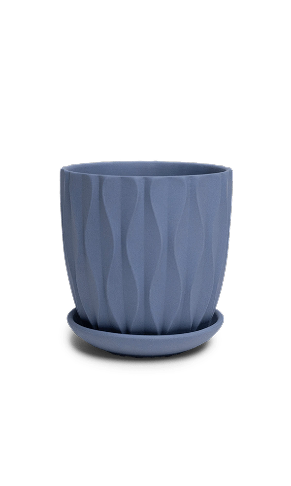 Chive Virago E medium blue grey porcelain pot with drainage hole and detachable saucer.