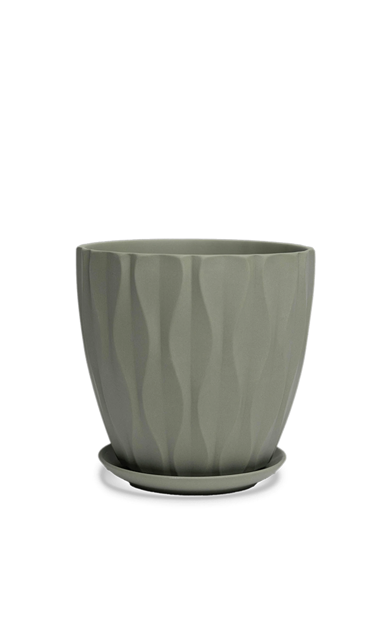 Chive Virago E large olive porcelain pot with drainage hole and detachable saucer.