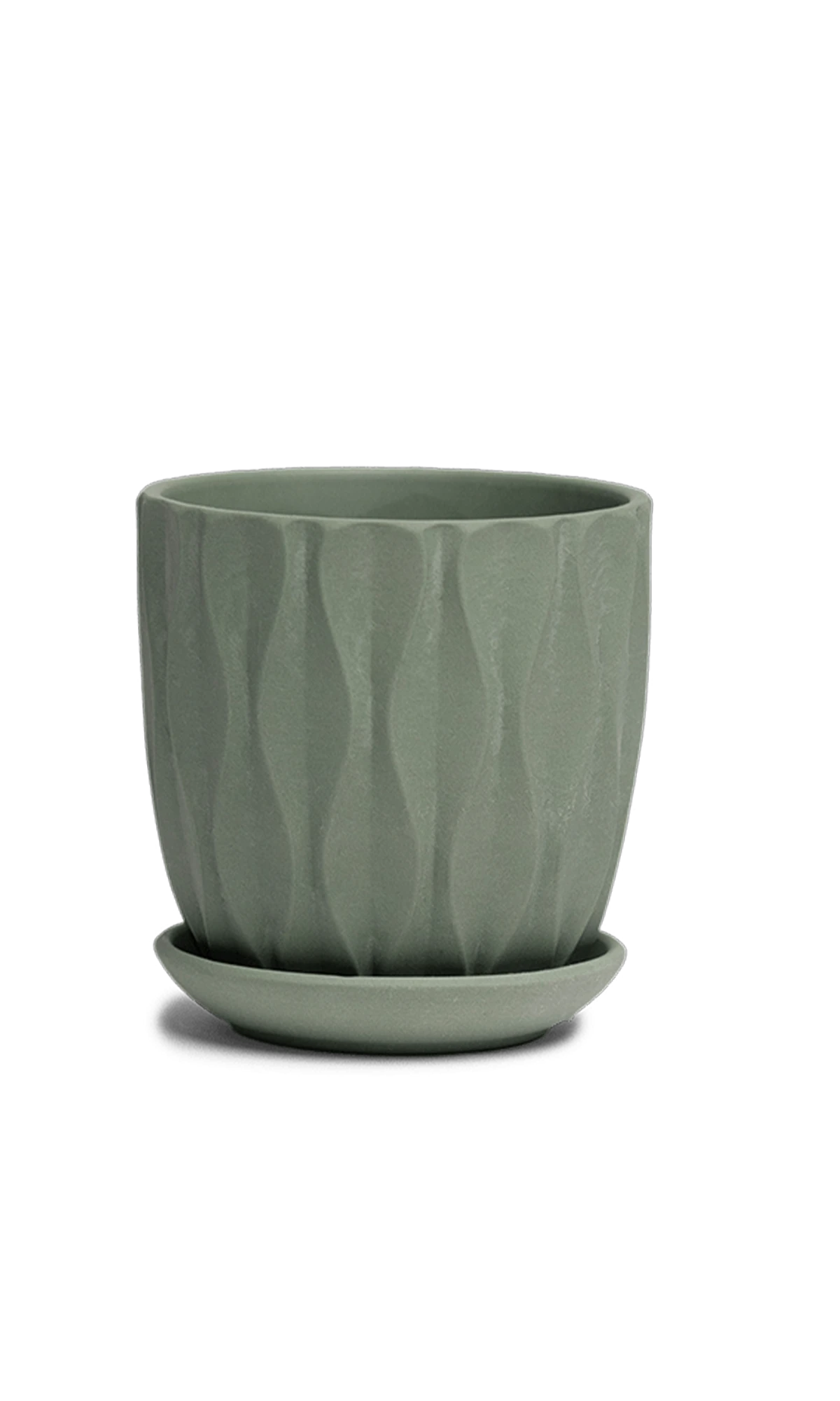 Chive Virago E medium olive porcelain pot with drainage hole and detachable saucer.