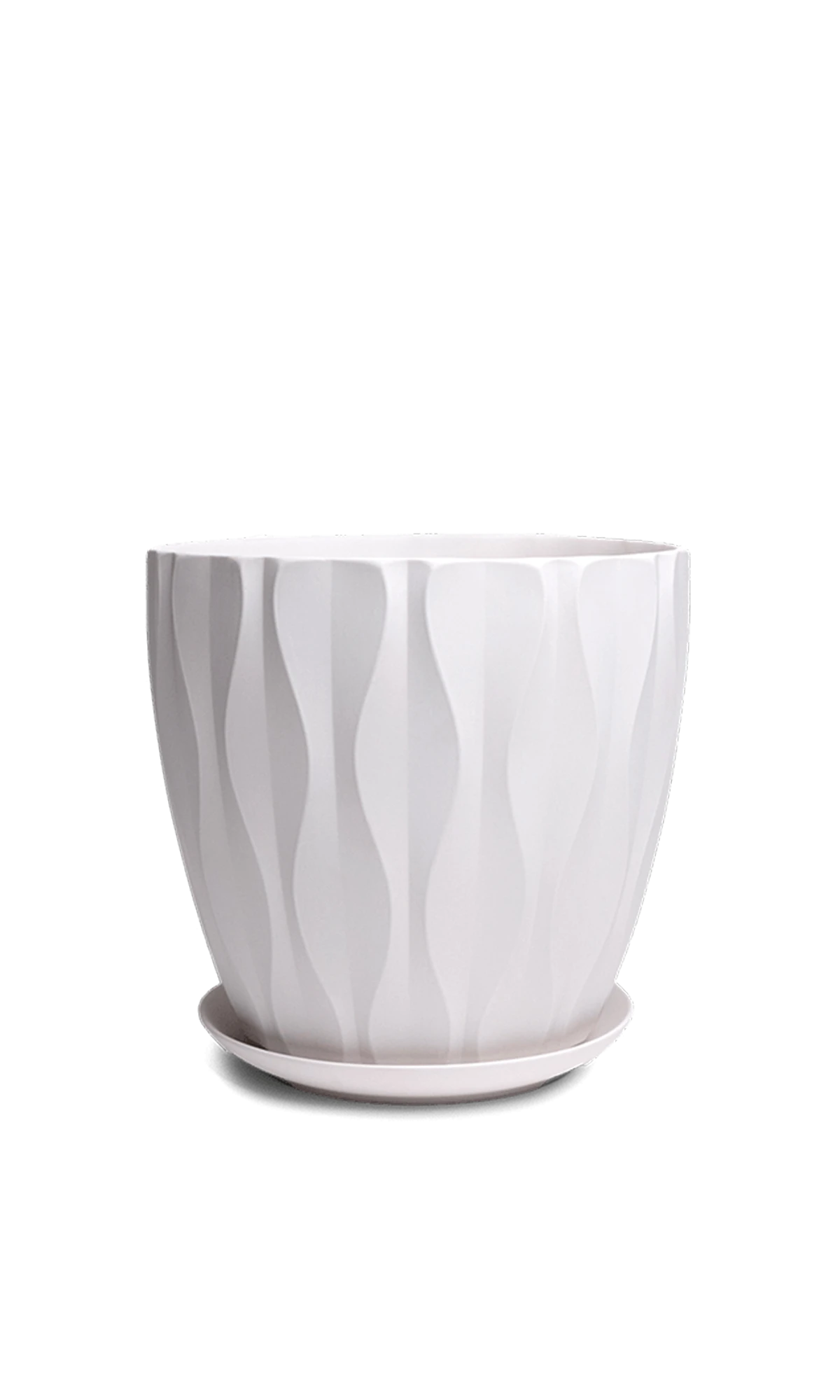 Chive Virago E large white wavy texture porcelain pot with drainage hole and detachable saucer.