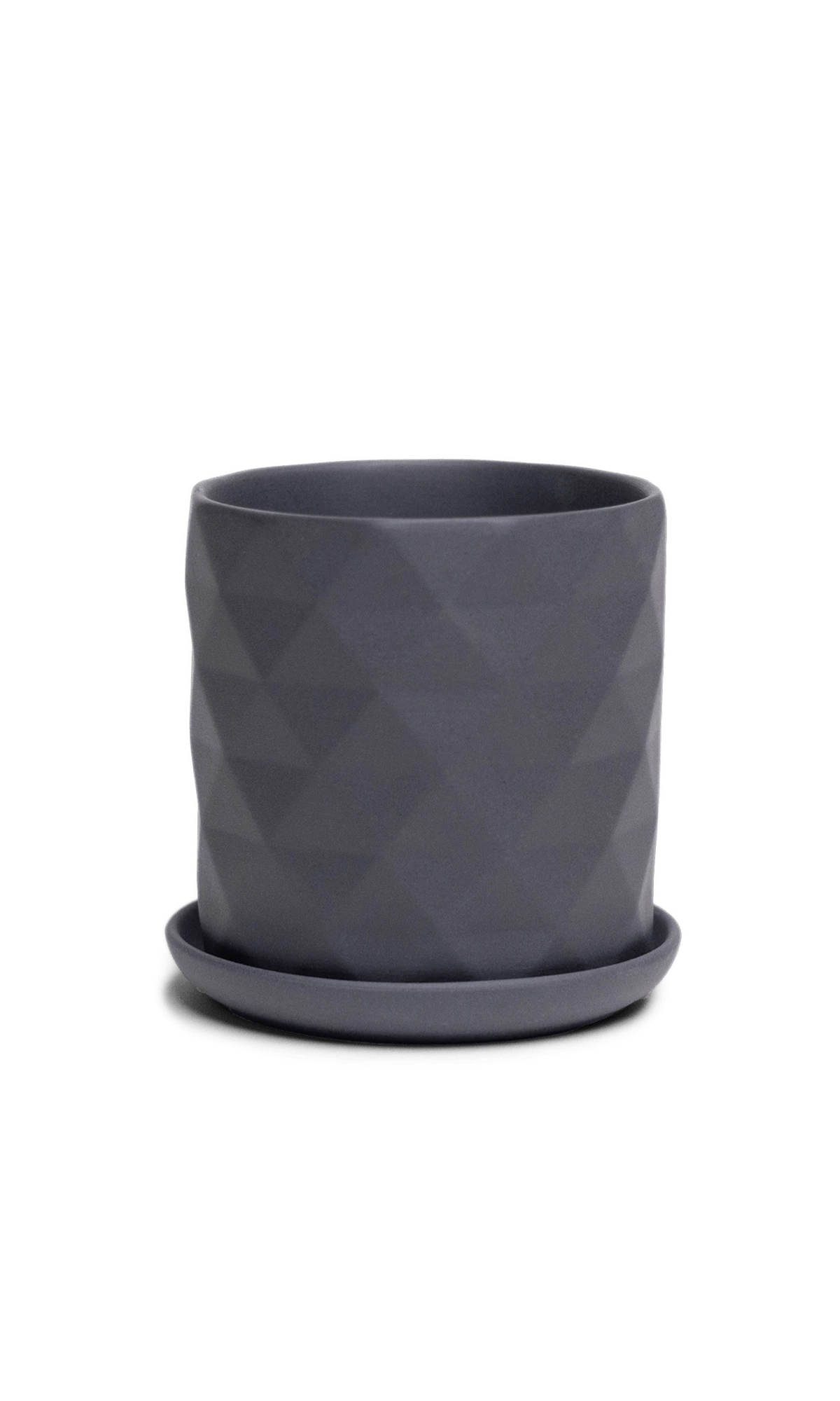 Chive Virago F small black porcelain pot with drainage hole and detachable saucer.