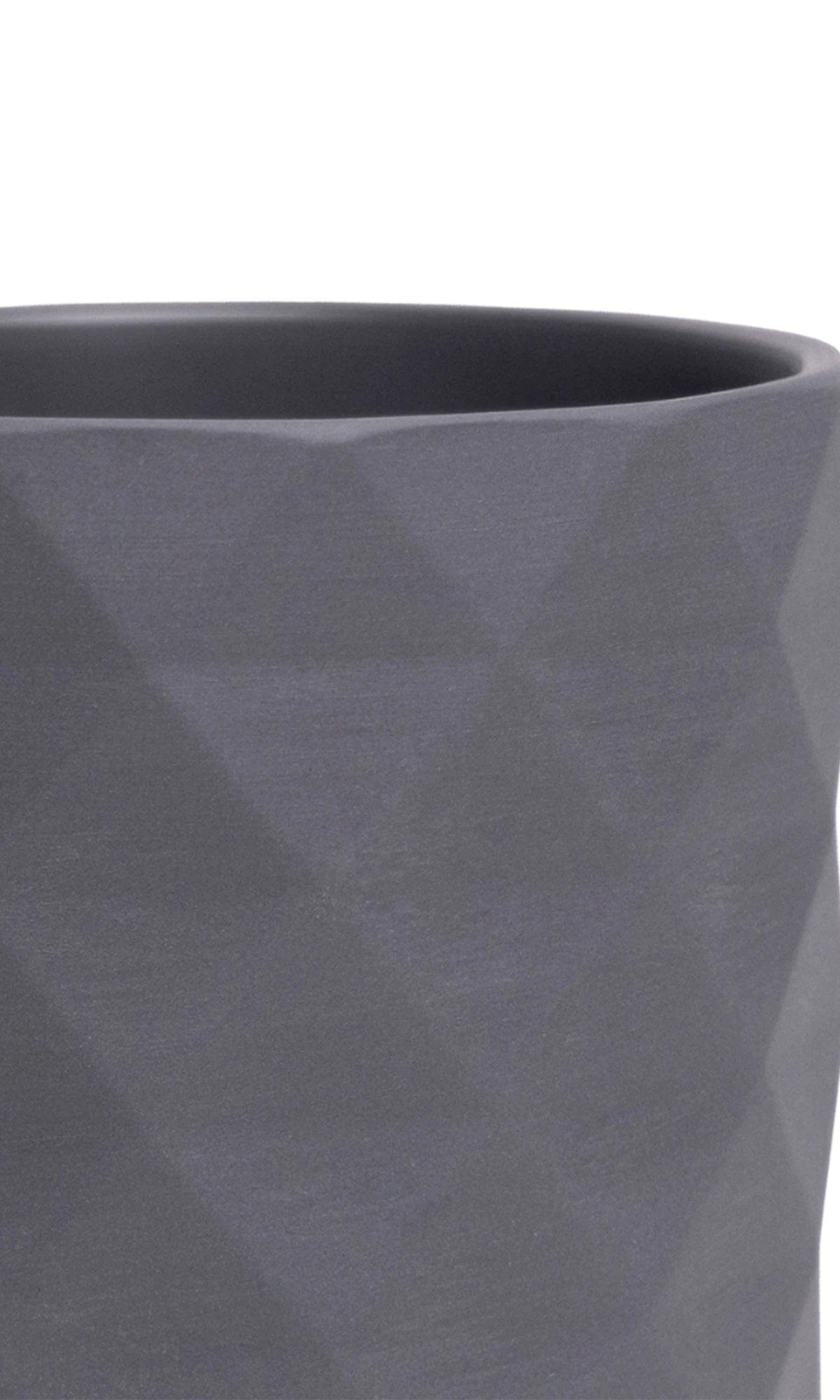 Close-up of the Chive Virago F small black porcelain pot showing the color and diamond-shaped textured finish.