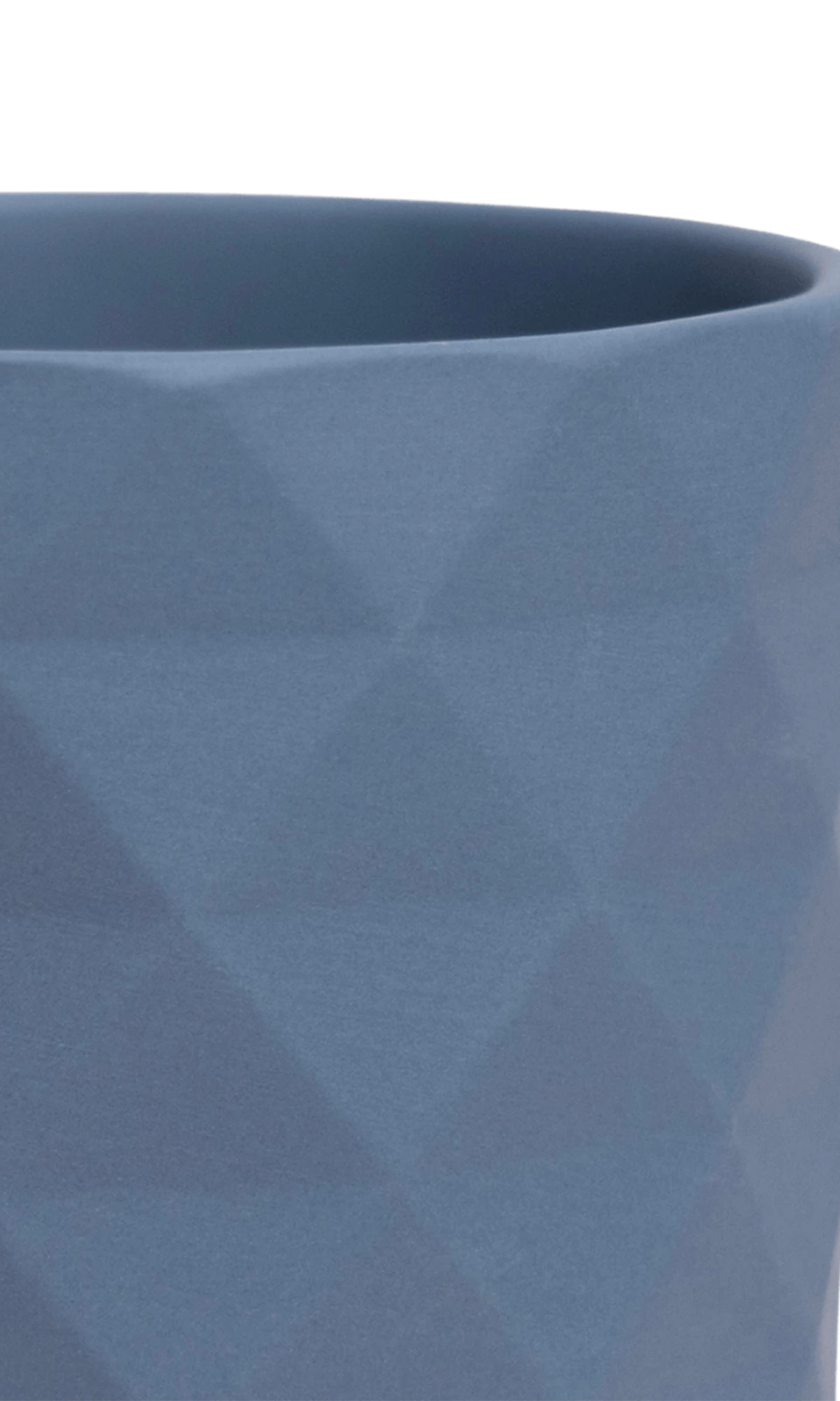 Close-up of the Chive Virago F medium blue grey porcelain pot showing the color and diamond-shaped textured finish.