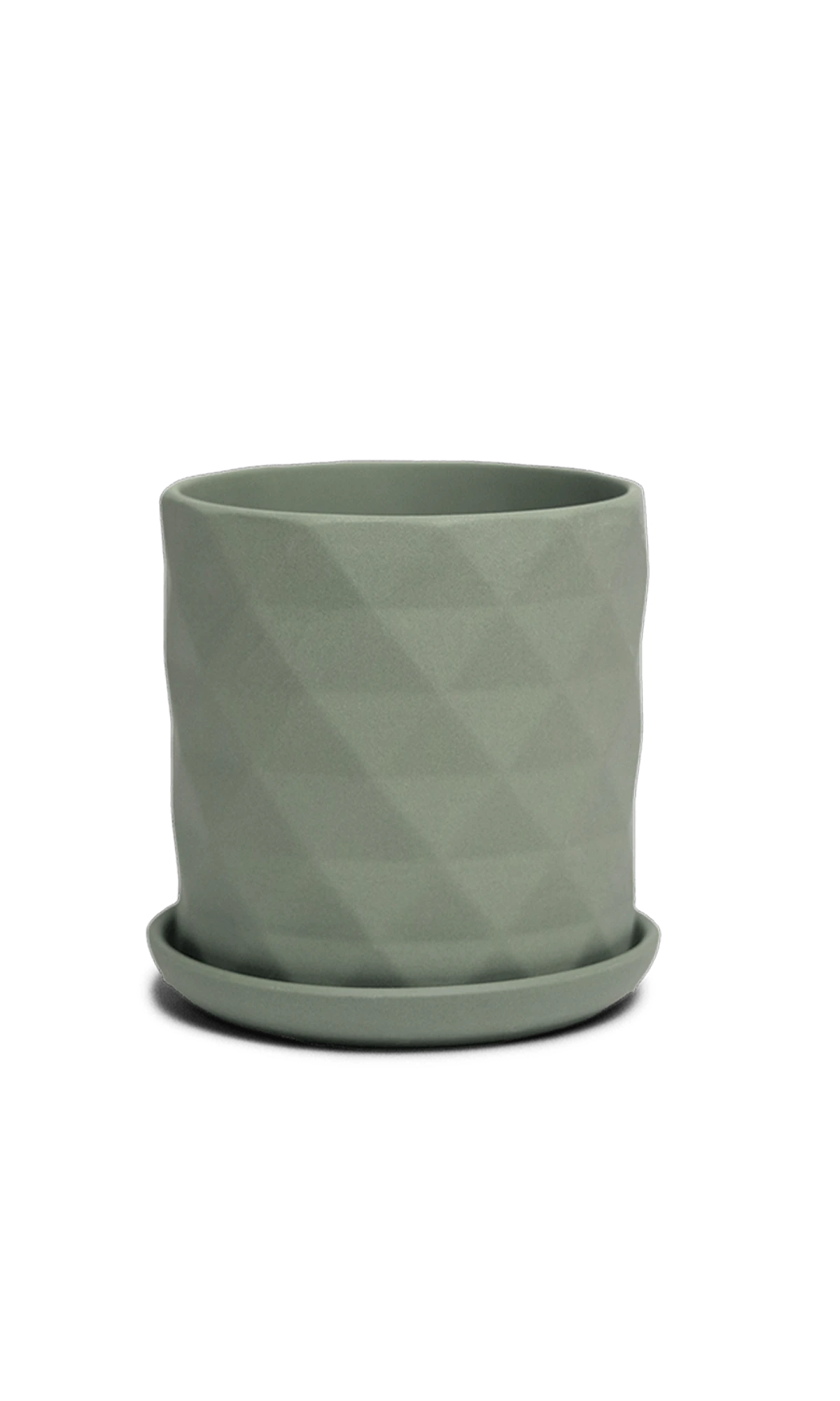 Chive Virago F medium olive porcelain pot with drainage hole and detachable saucer.