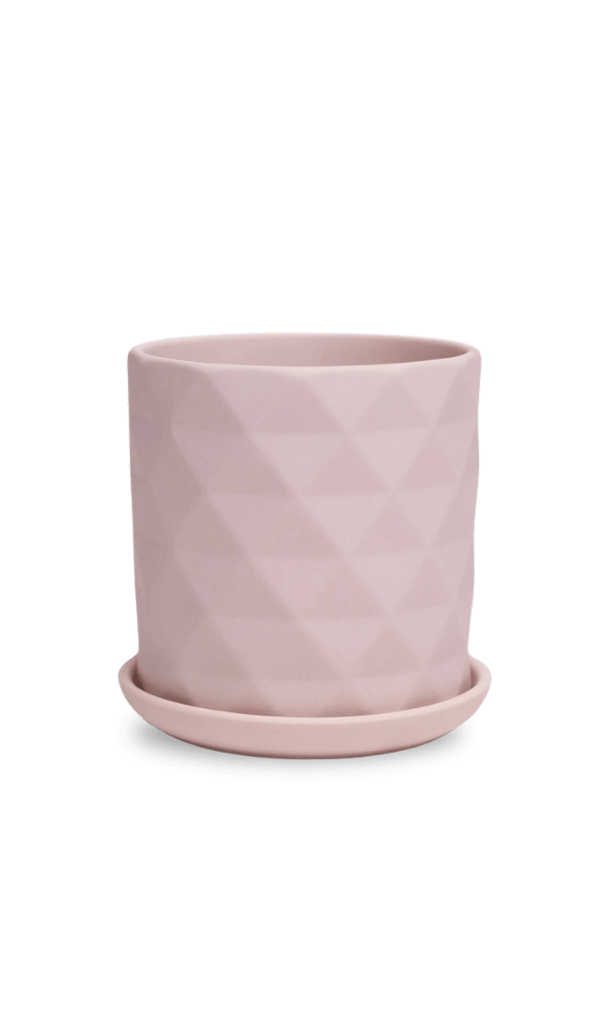 Chive Virago F medium soft pink porcelain pot with drainage hole and detachable saucer.