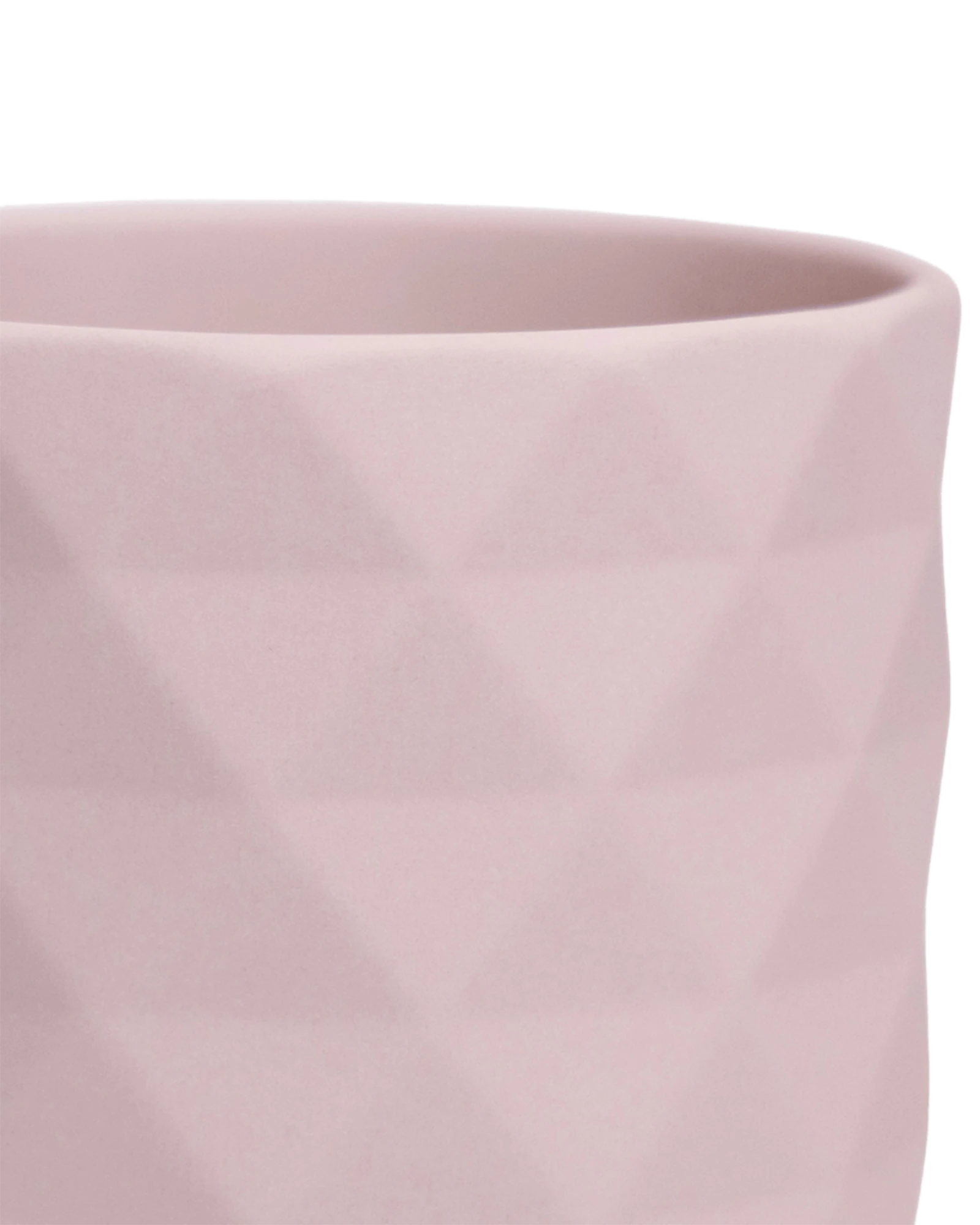 Close-up of the Chive Virago F medium soft pink porcelain pot showing the color and diamond-shaped textured finish.
