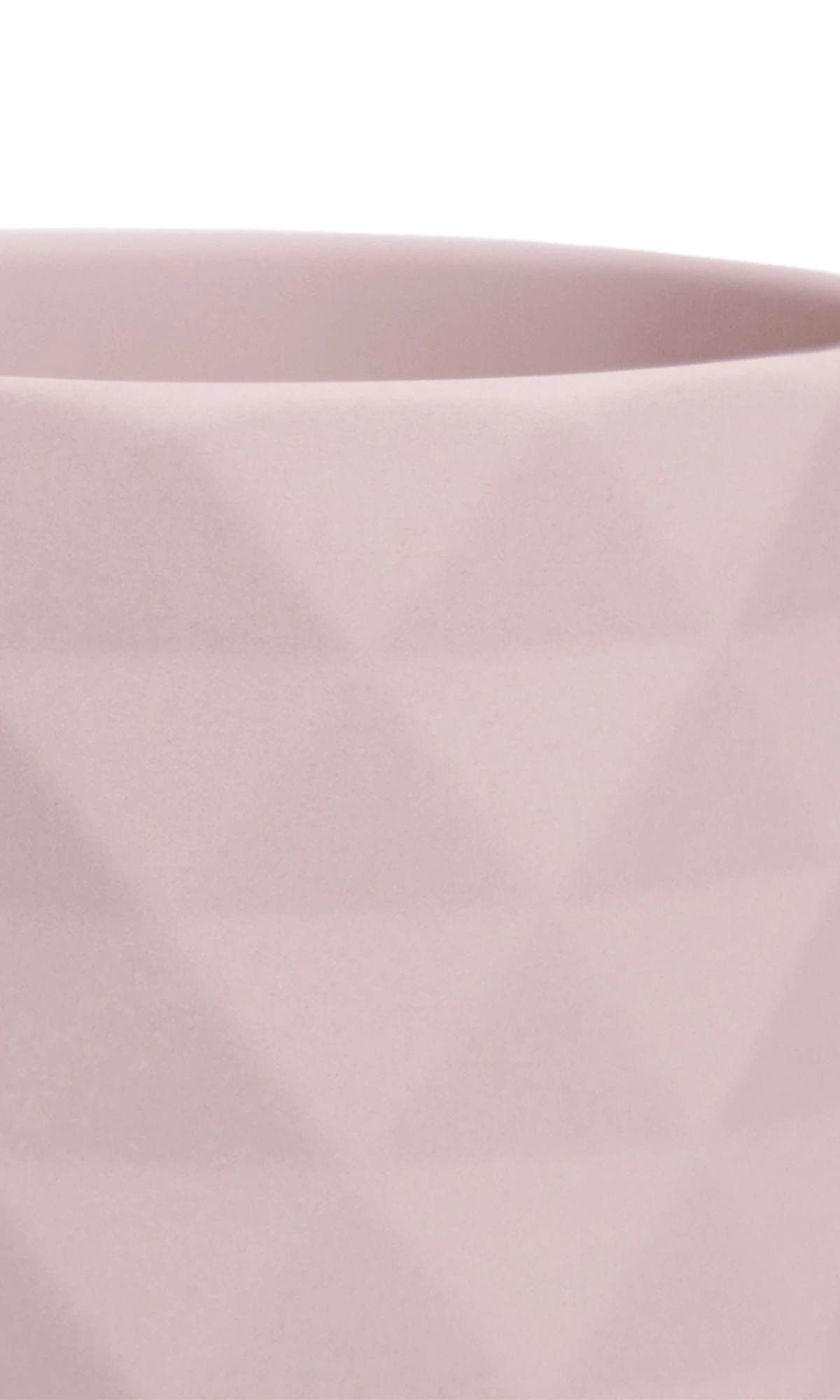 Close-up of the Chive Virago F small soft pink porcelain pot showing the color and diamond-shaped textured finish.
