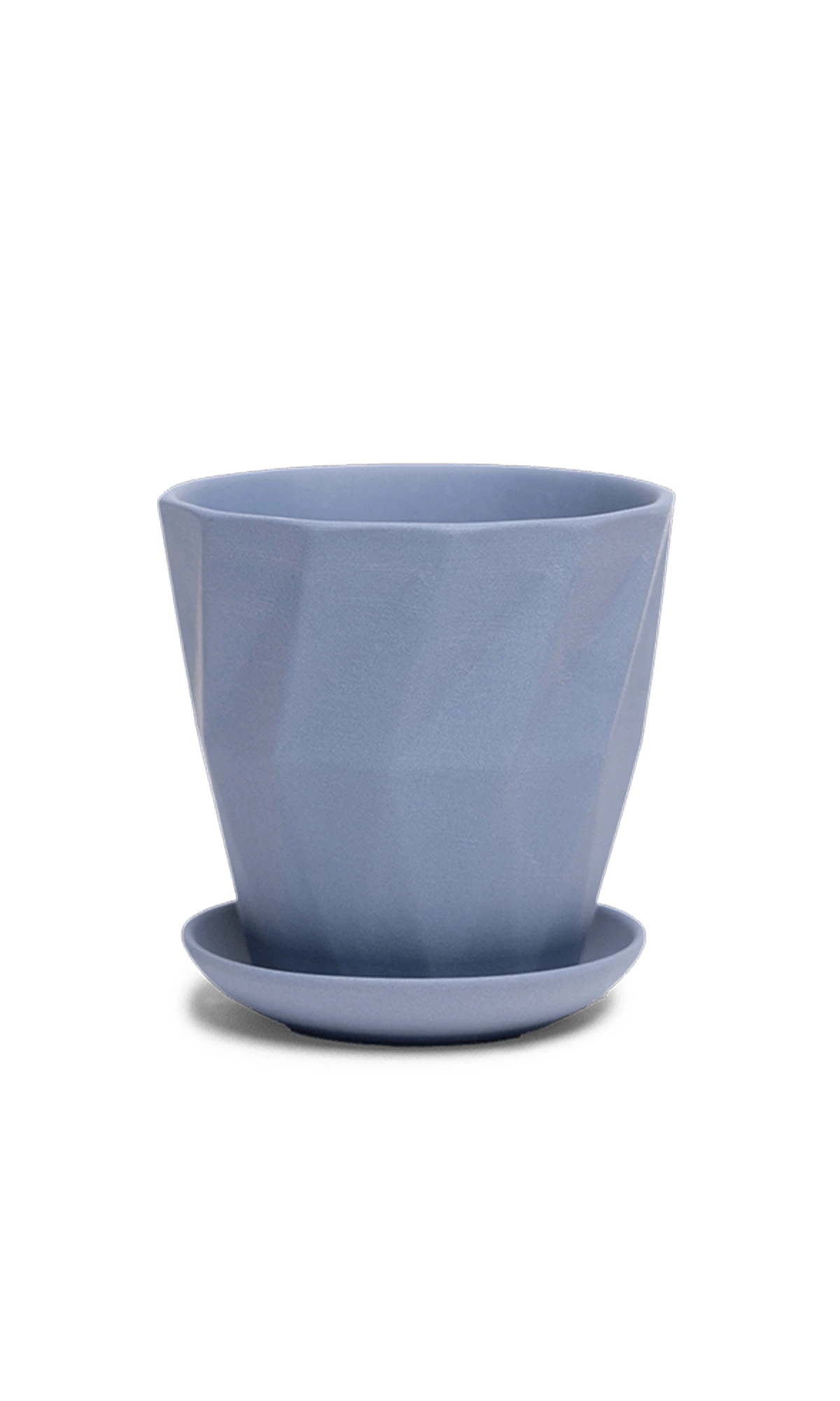 Chive Virago G small blue grey porcelain pot with drainage hole and detachable saucer.