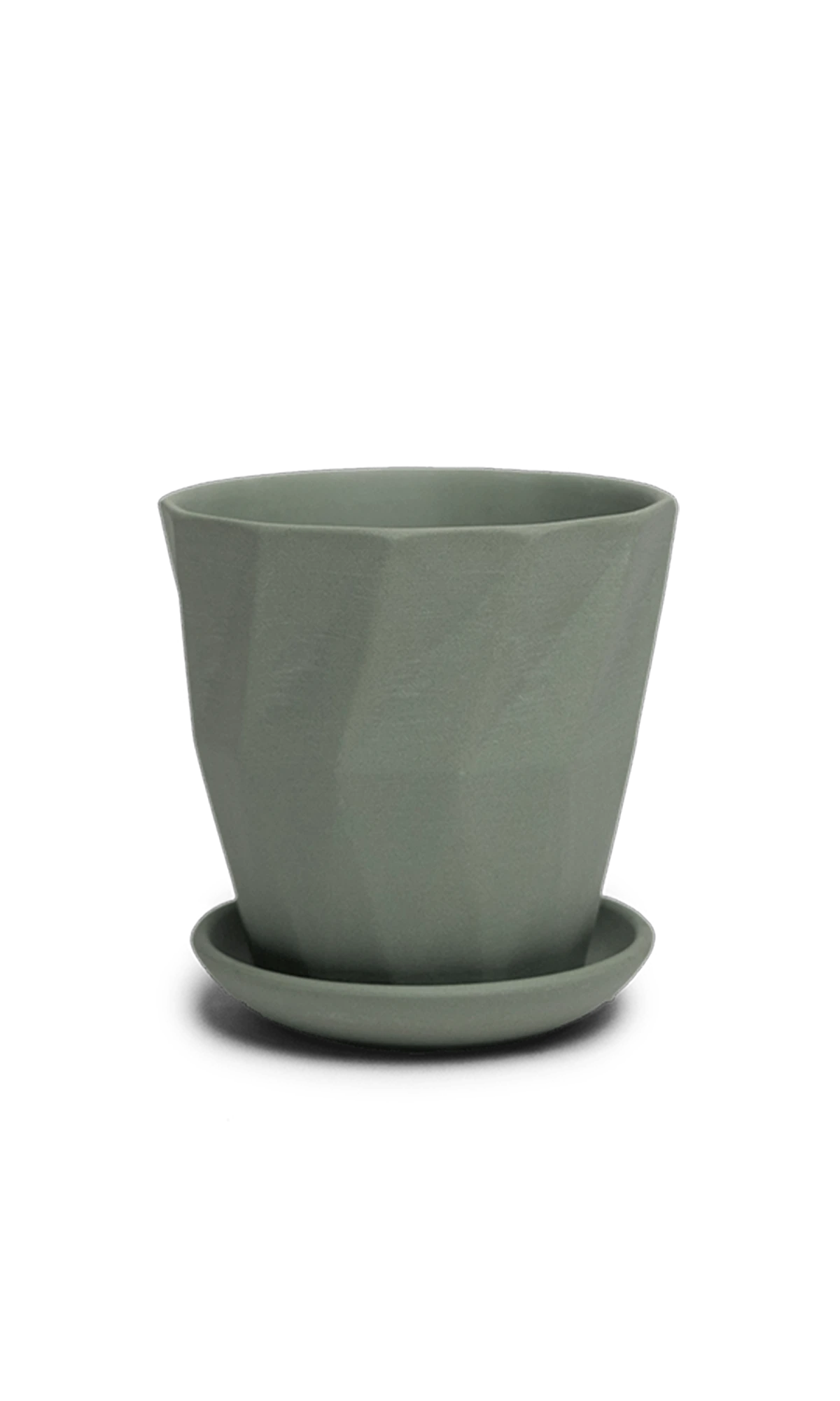 Chive Virago G medium olive porcelain pot with drainage hole and detachable saucer.