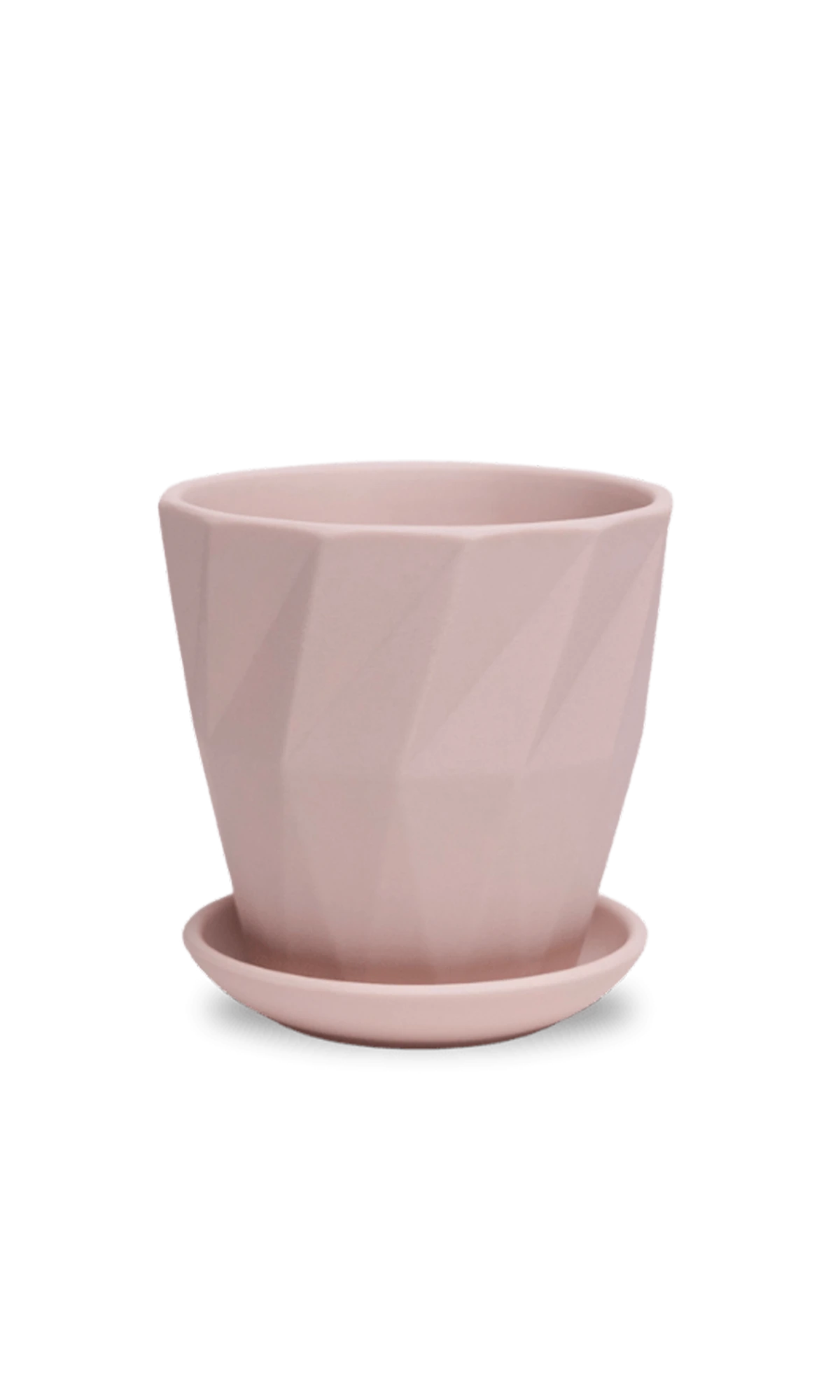 Chive Virago G medium soft pink porcelain pot with drainage hole and detachable saucer.