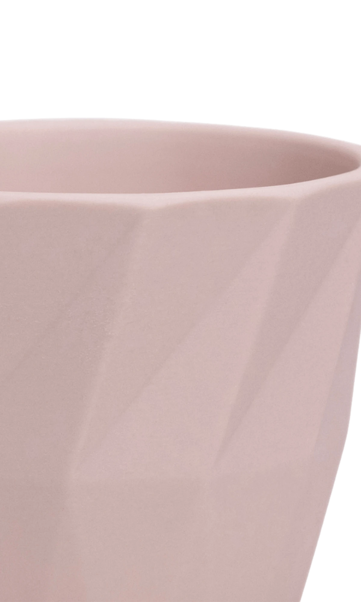 Close-up of the Chive Virago F small soft pink porcelain pot showing the color and diamond-shaped textured finish.