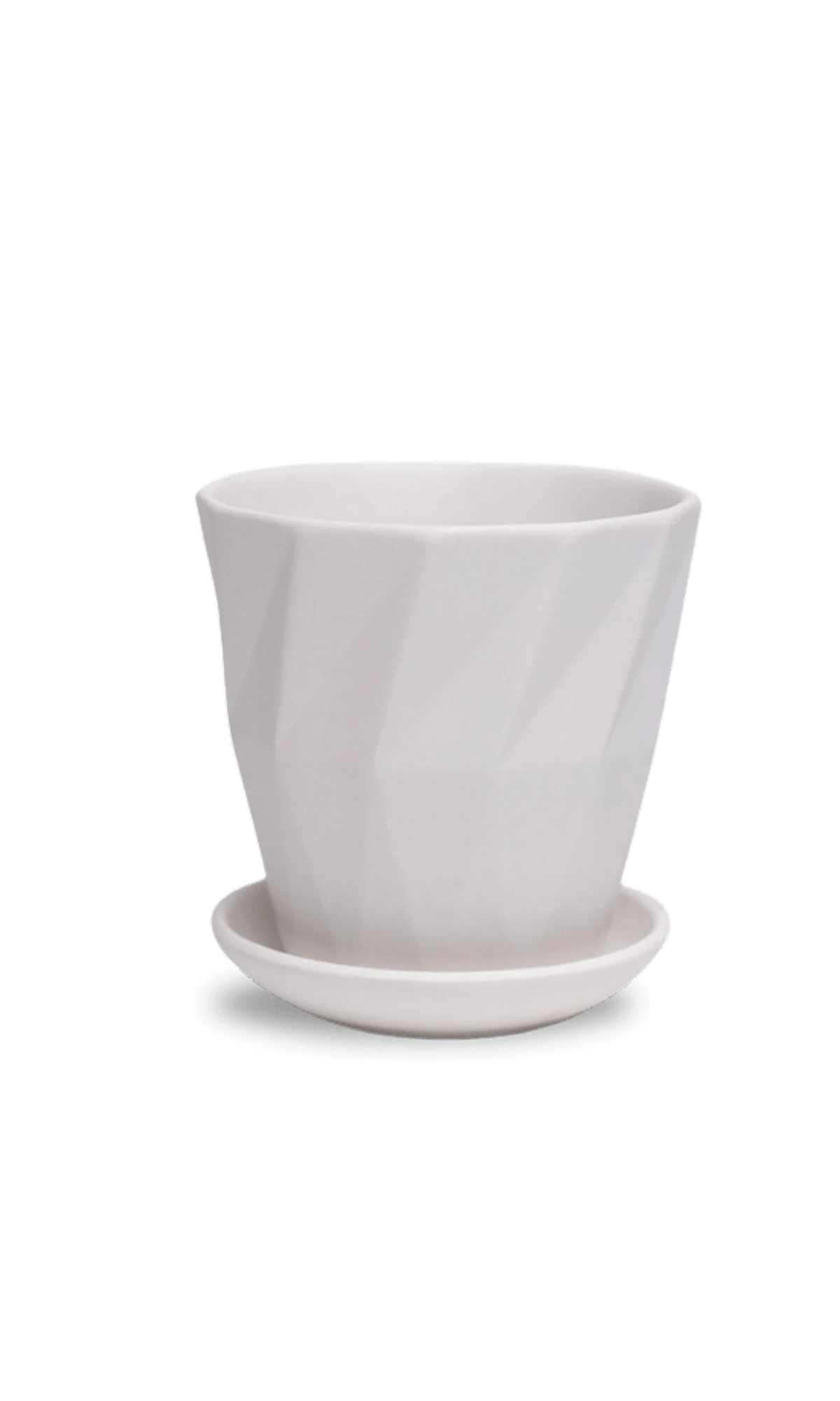 Chive Virago G small white porcelain pot with drainage hole and detachable saucer.