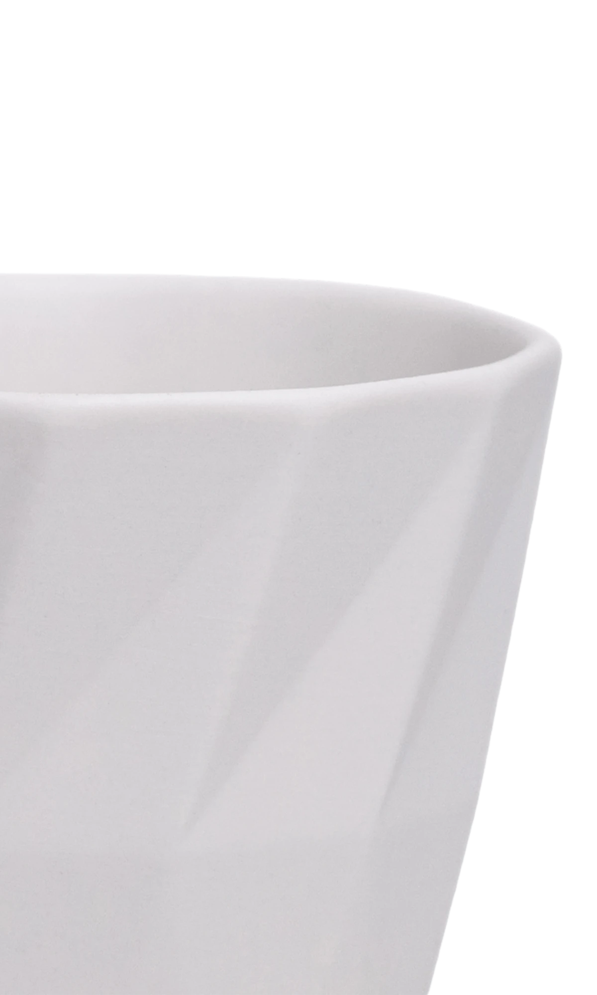 Close-up of the Chive Virago G small white porcelain pot showing the color and geometric texture.
