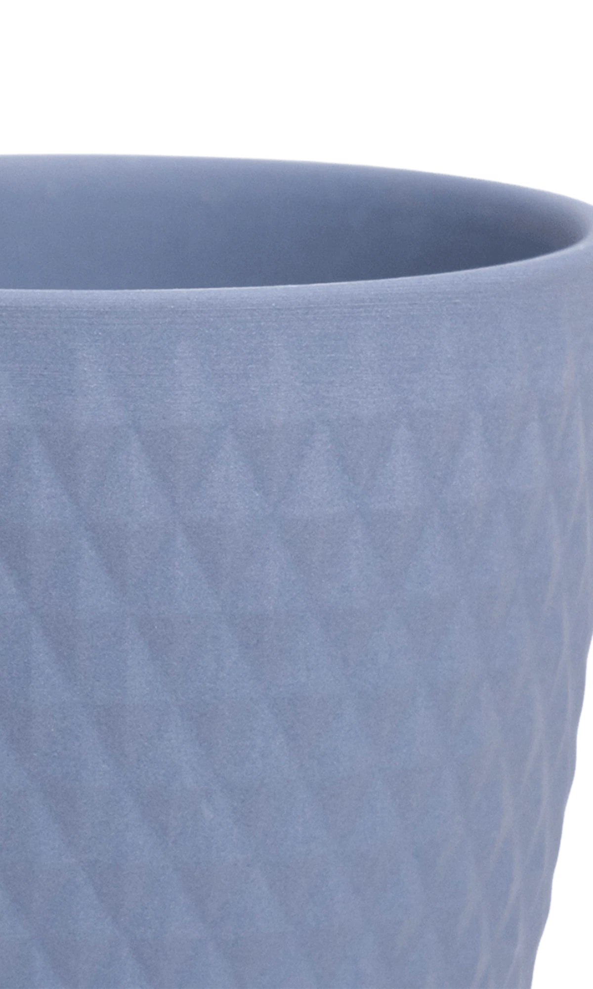 Close-up of the Chive Virago H medium blue grey porcelain pot showing the color and diamond-shaped textured finish.