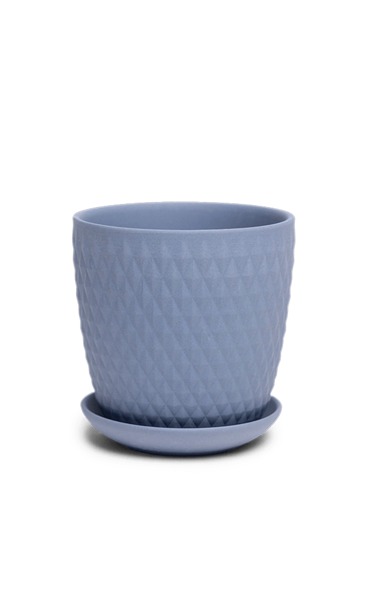 Chive Virago H small blue grey porcelain pot with drainage hole and detachable saucer.