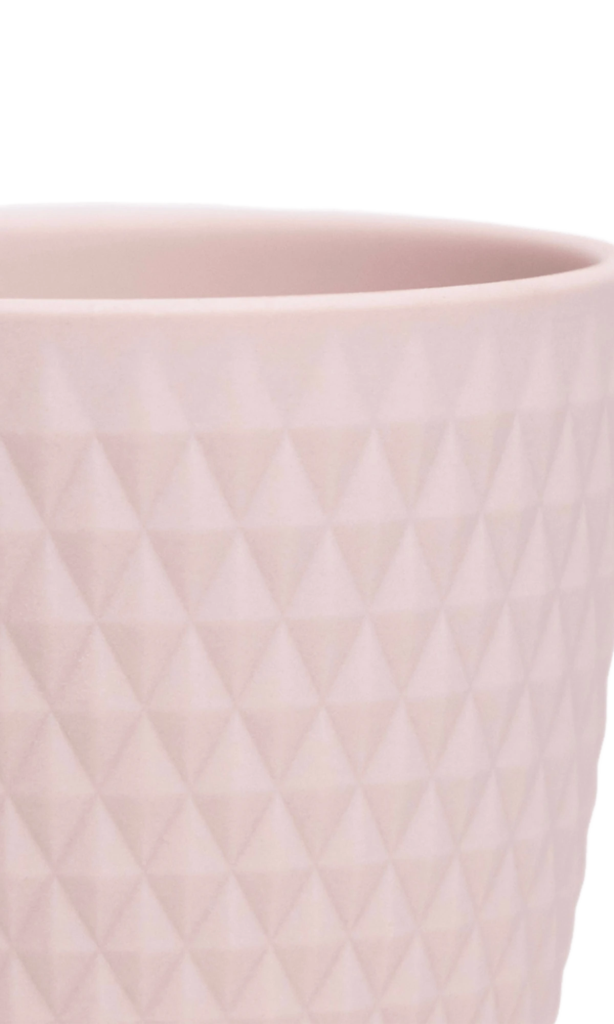 Close-up of the Chive Virago H medium soft pink porcelain pot showing the color and diamond-shaped textured finish.