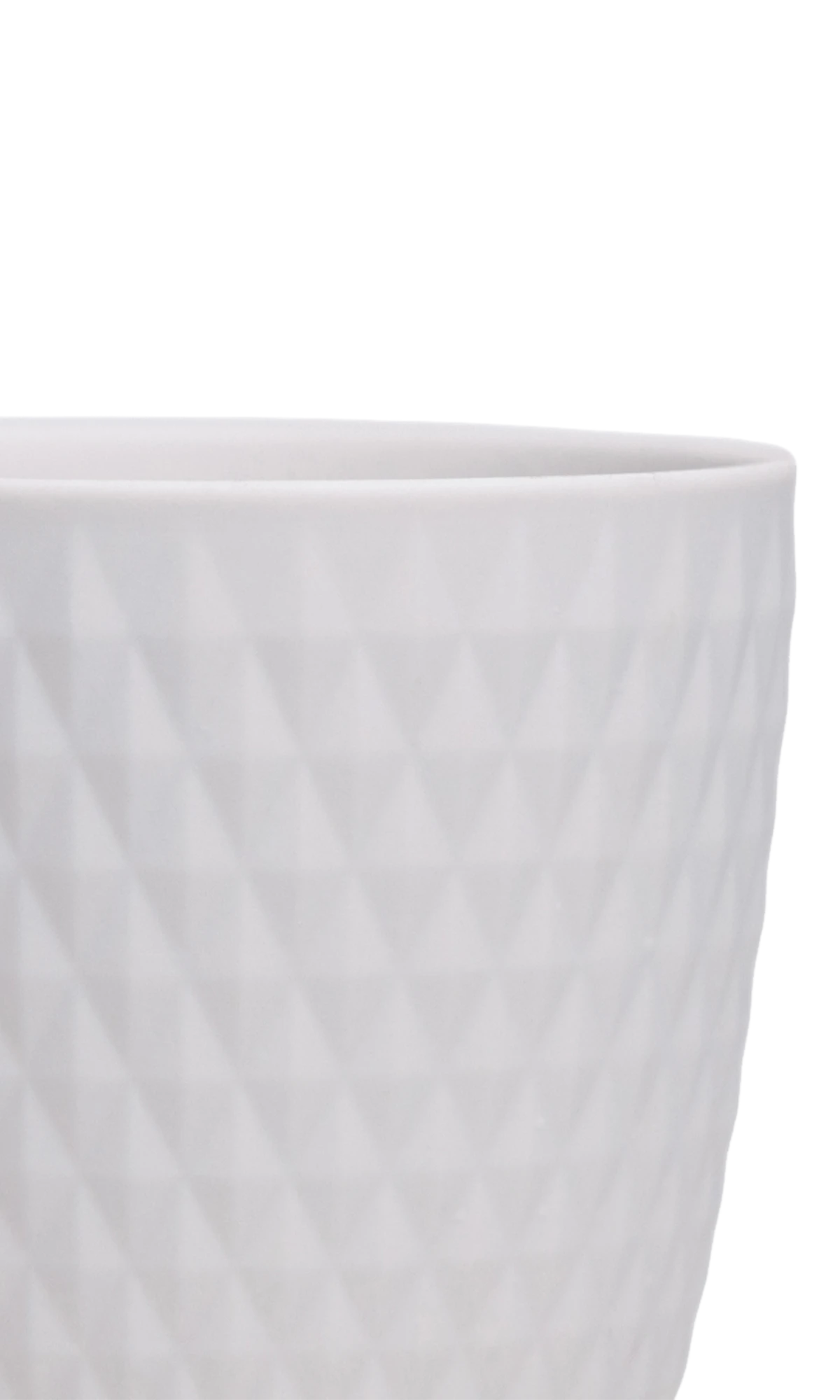 Close-up of the Chive Virago H small white porcelain pot showing the color and diamond-shaped textured finish.