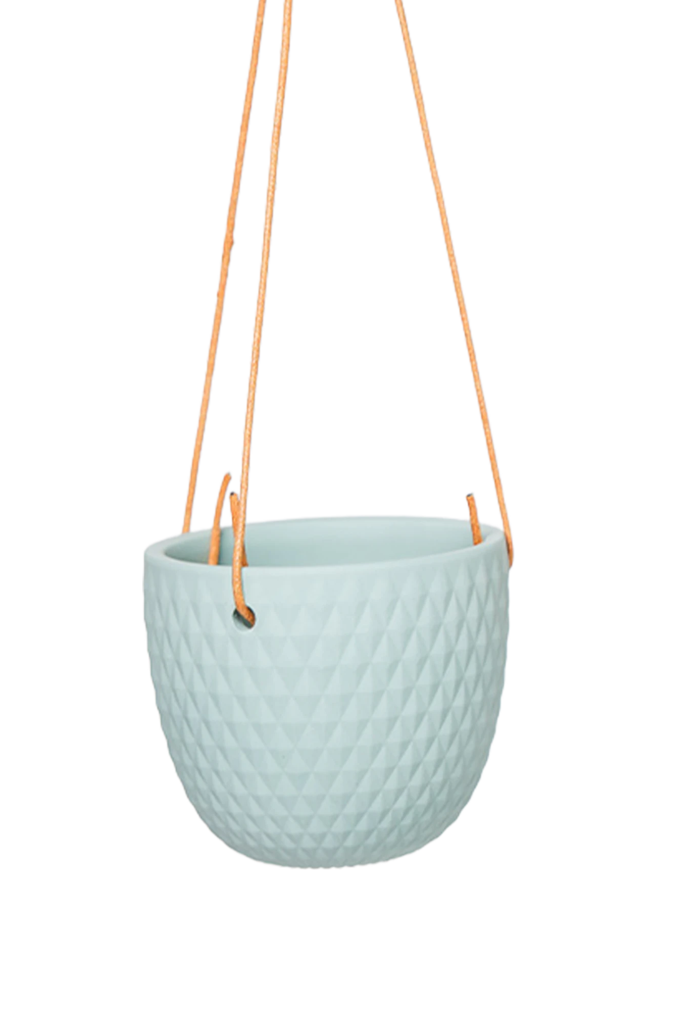Chive Virago B peacock green ceramic hanging planter with no drainage.