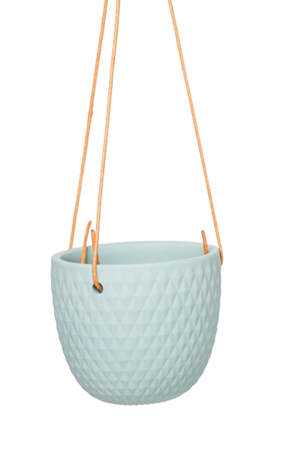 Chive Virago B peacock green ceramic hanging planter with no drainage.