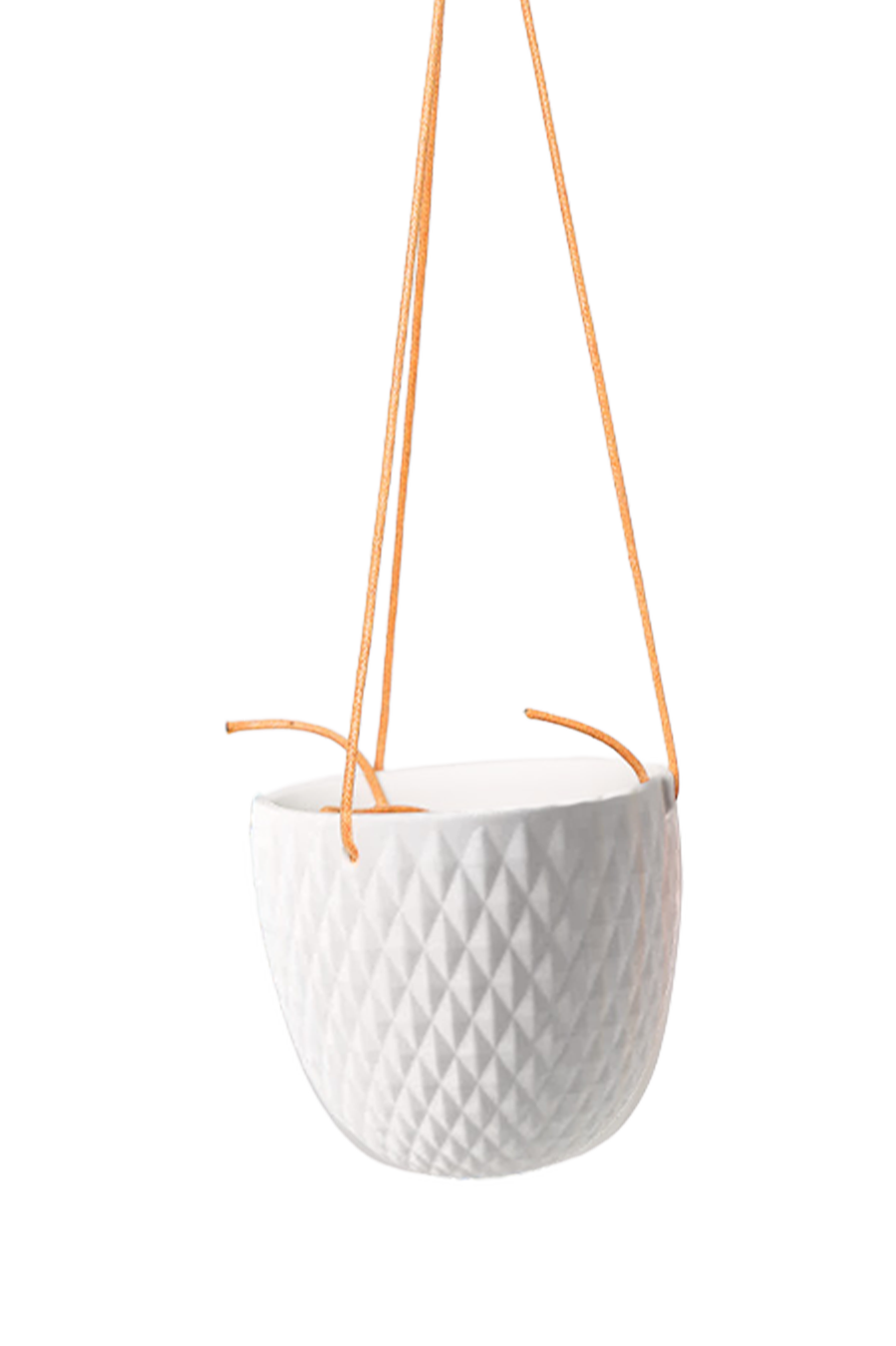 Chive Virago B white ceramic hanging planter with no drainage.