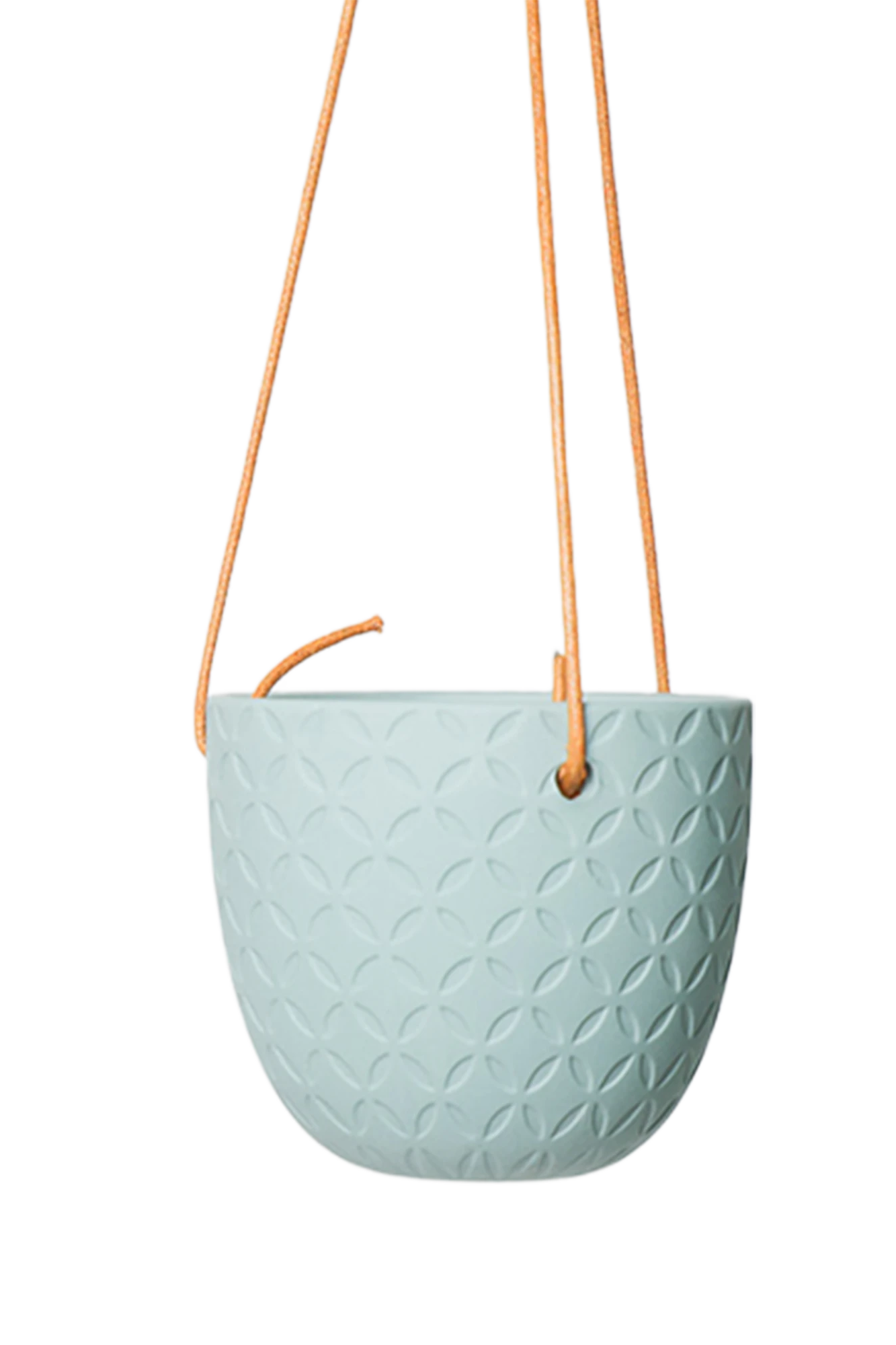 Chive Virago H peacock green ceramic hanging planter with no drainage.