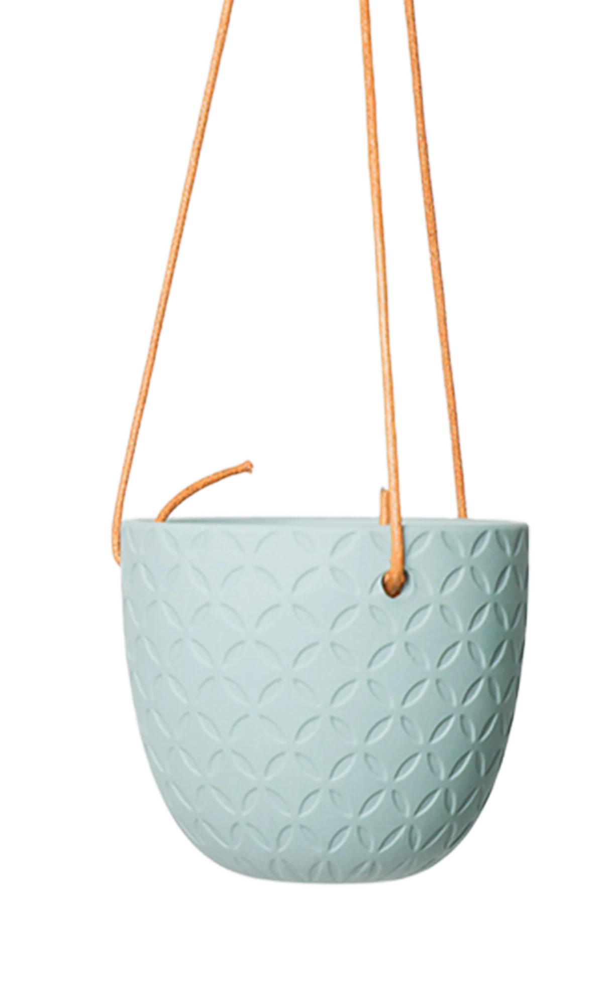 Chive Virago H peacock green ceramic hanging planter with no drainage.