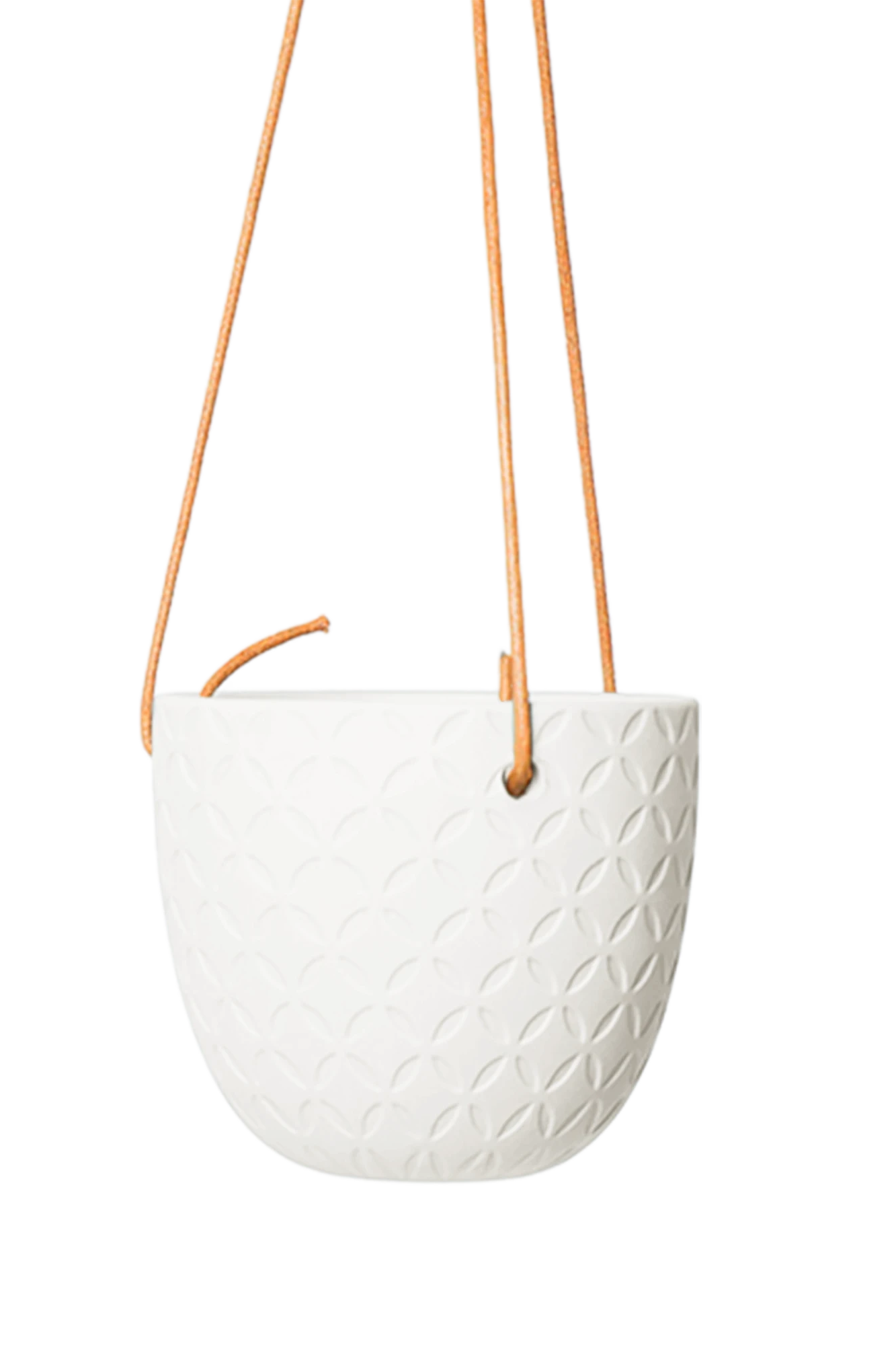 Chive Virago H white ceramic hanging planter with no drainage.