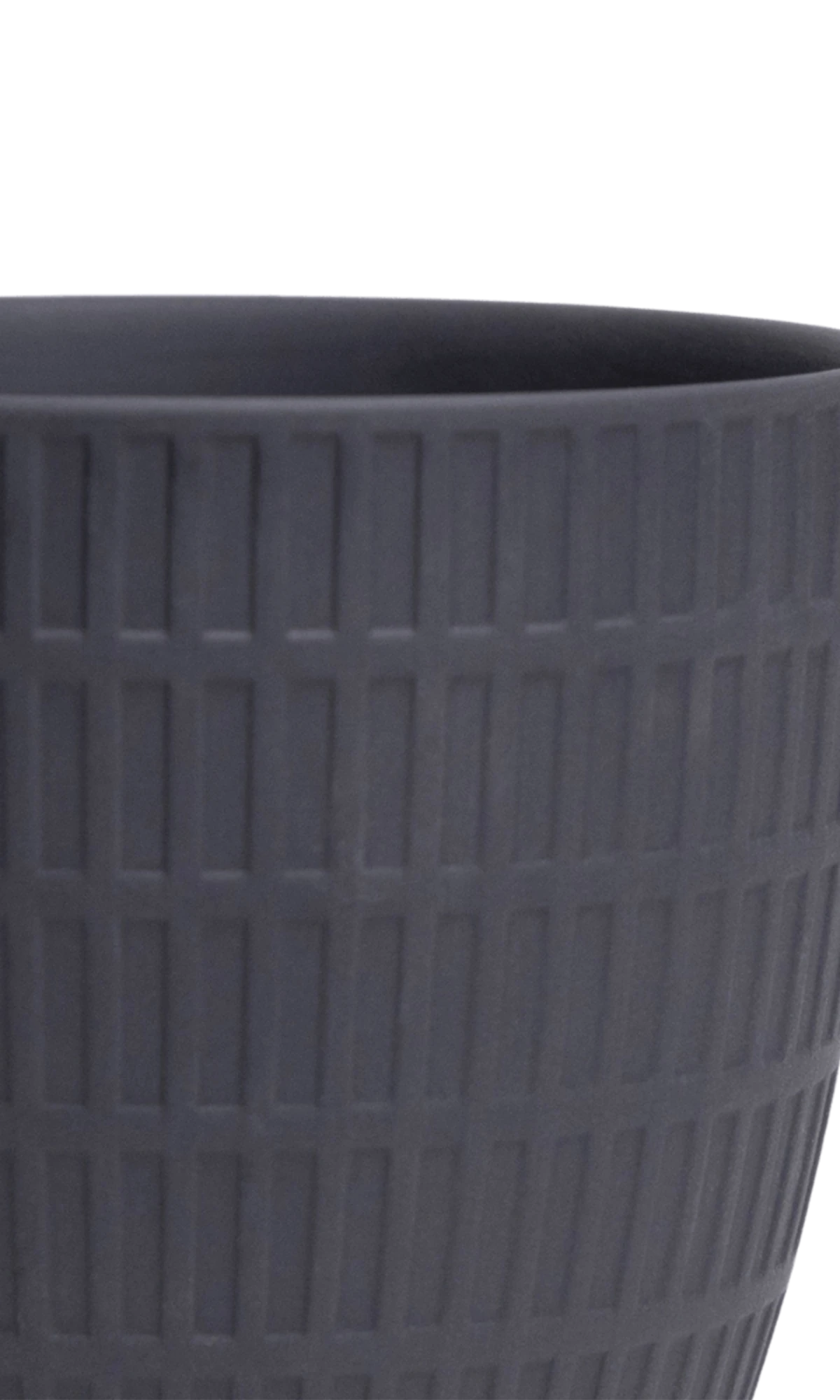 Close-up of the Chive Virago I large black porcelain pot showing the textured finish.