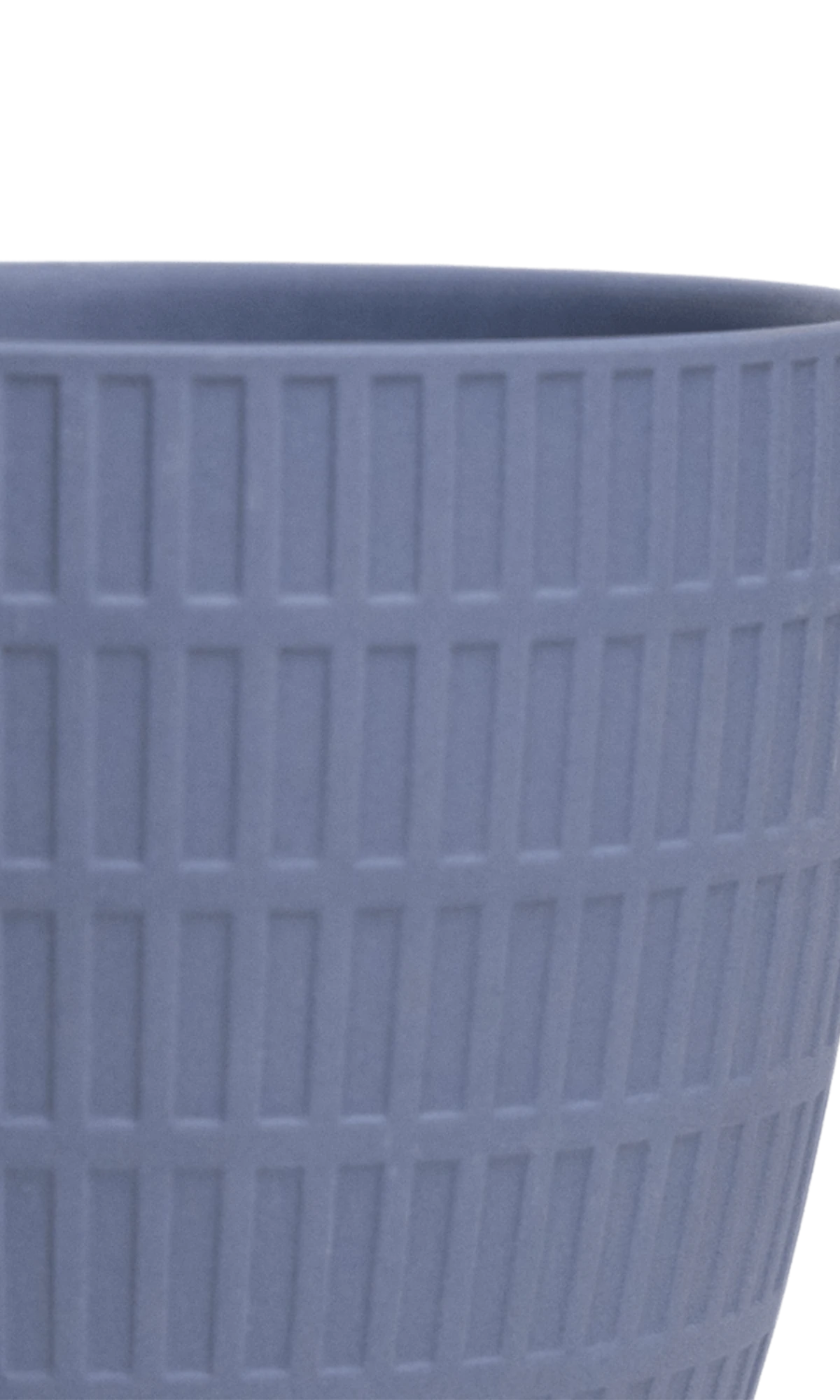 Close-up of the Chive Virago I large blue grey porcelain pot showing the textured finish.