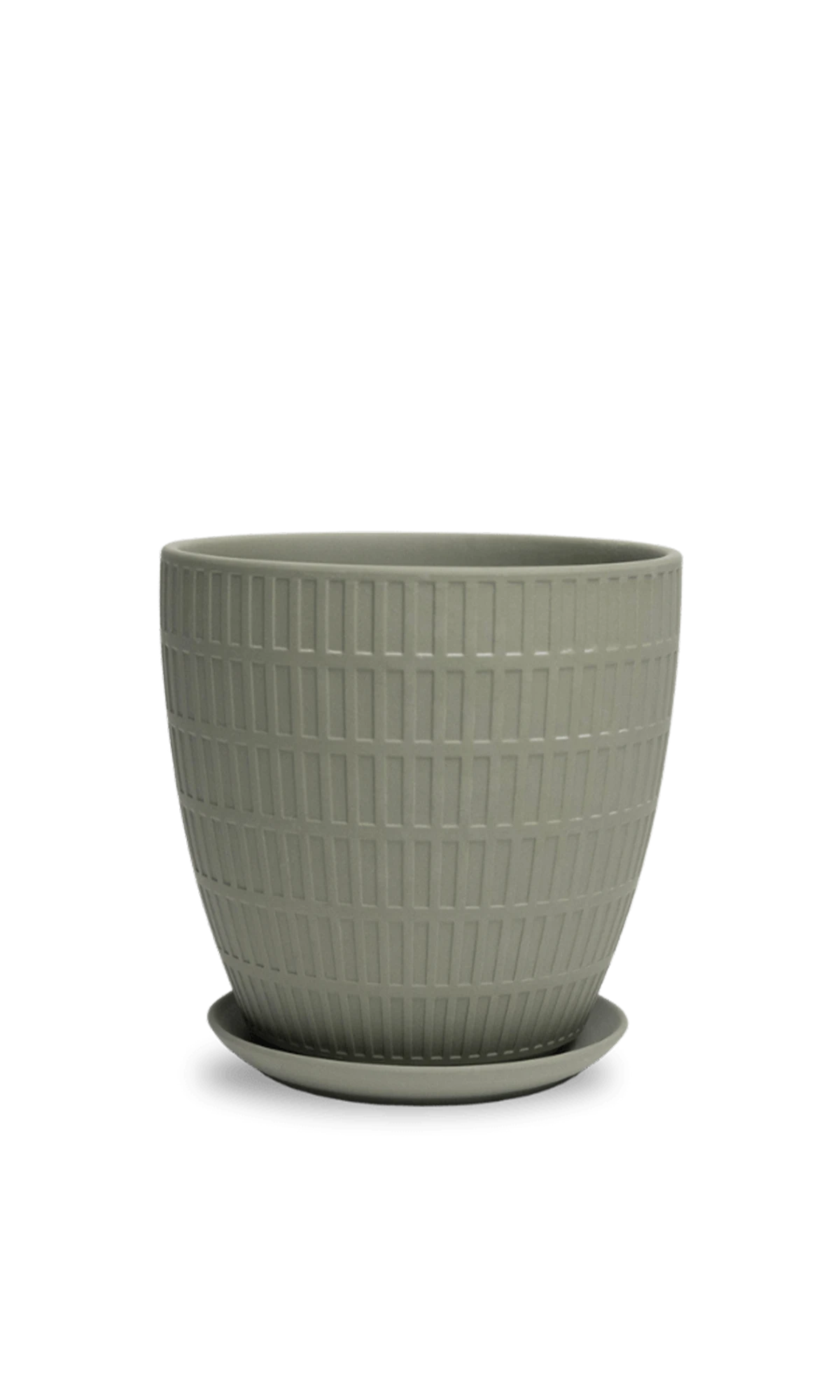 Chive Virago I large olive porcelain pot with drainage hole and detachable saucer.