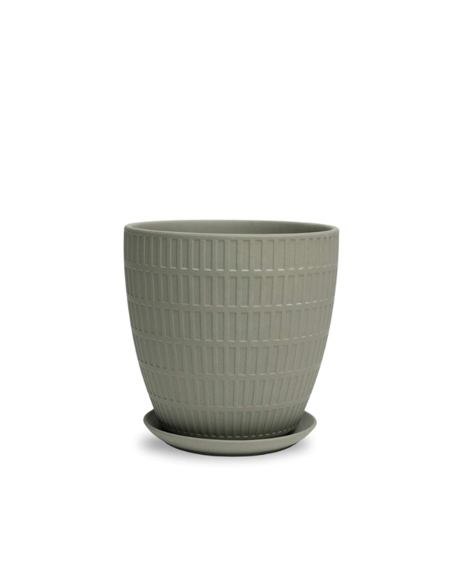 Chive Virago I large olive porcelain pot with drainage hole and detachable saucer.