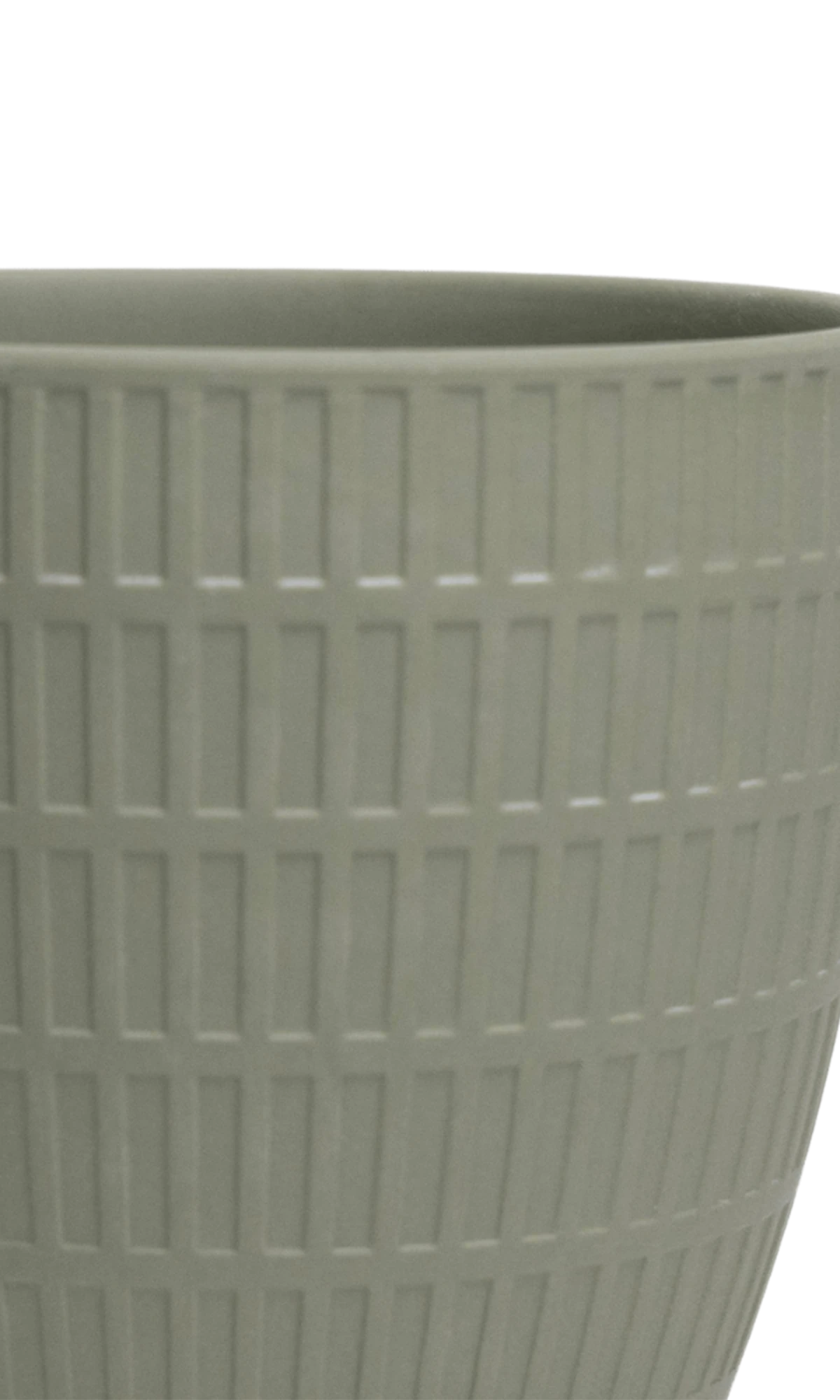 Close-up of the Chive Virago I large olive porcelain pot showing the textured finish.