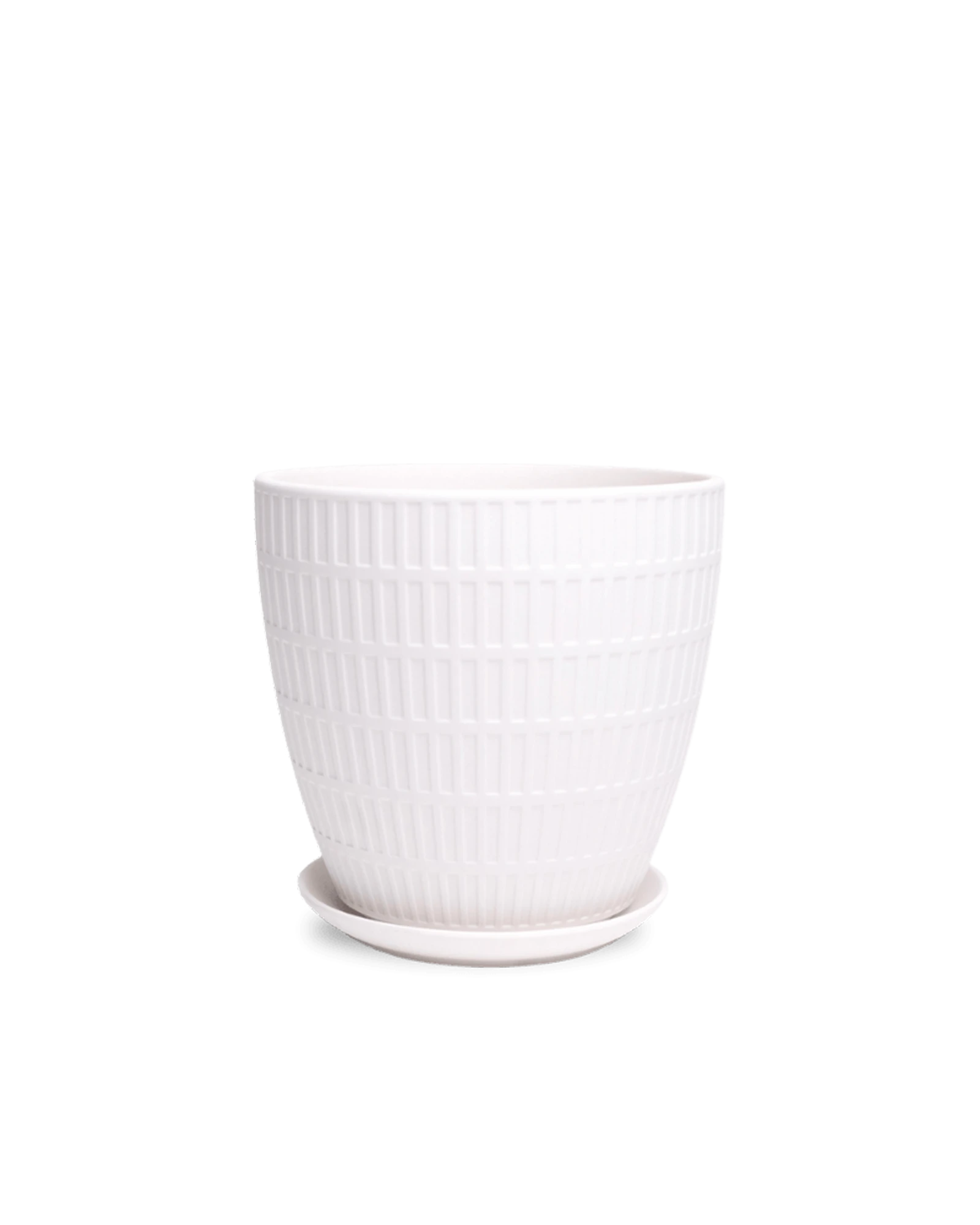 Chive Virago I large white textured porcelain pot with drainage hole and detachable saucer.