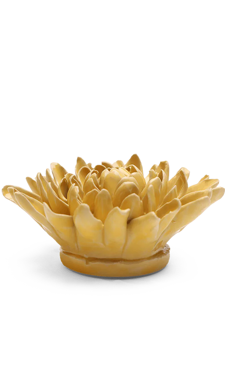 Buttercup Yellow Chrysanthemum ceramic wall flower detail view — Chive Ceramics Studio