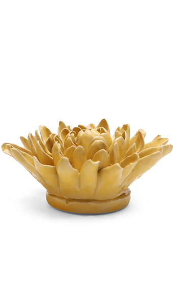 Buttercup Yellow Chrysanthemum ceramic wall flower detail view — Chive Ceramics Studio