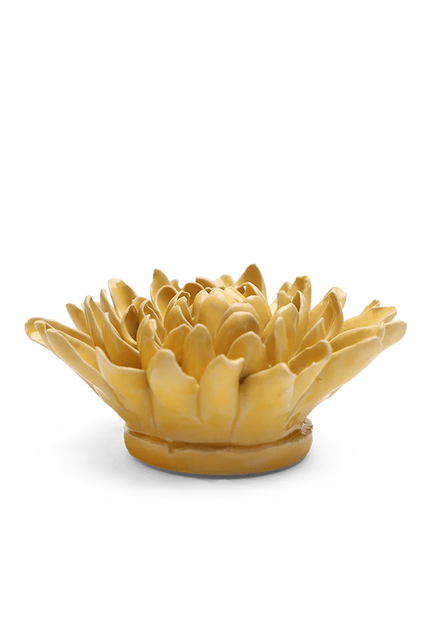 Buttercup Yellow Chrysanthemum ceramic wall flower detail view — Chive Ceramics Studio