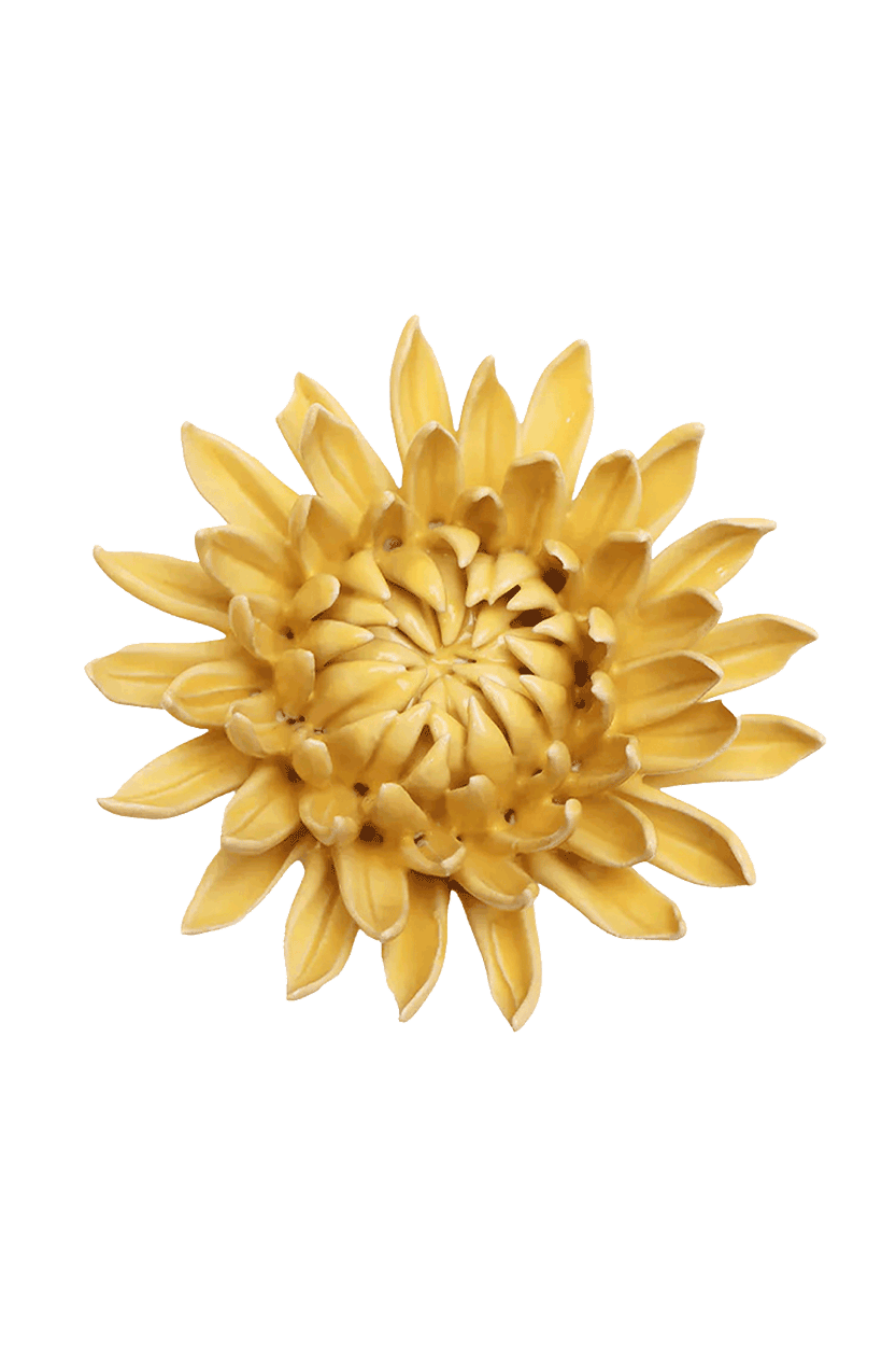 Buttercup Yellow Chrysanthemum ceramic wall flower — English Garden Collection — Chive Ceramics Studio
