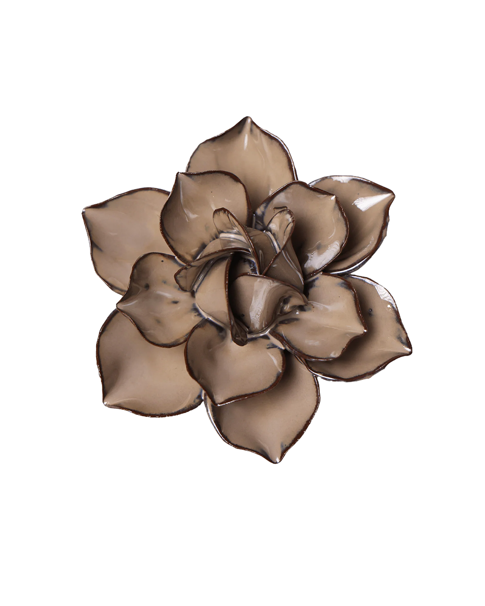 A metallic bronze flower-shaped wall art piece with layered petals, shown against a solid white background.