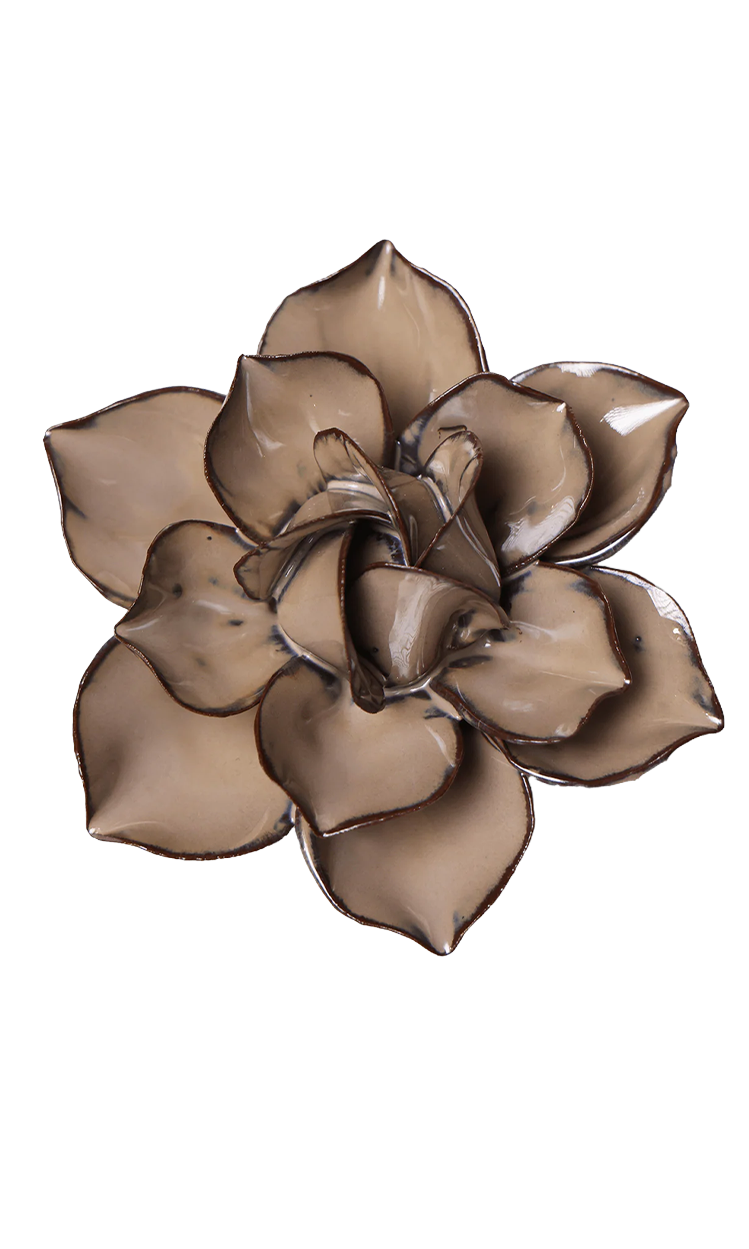 A metallic bronze flower-shaped wall art piece with layered petals, shown against a solid white background.