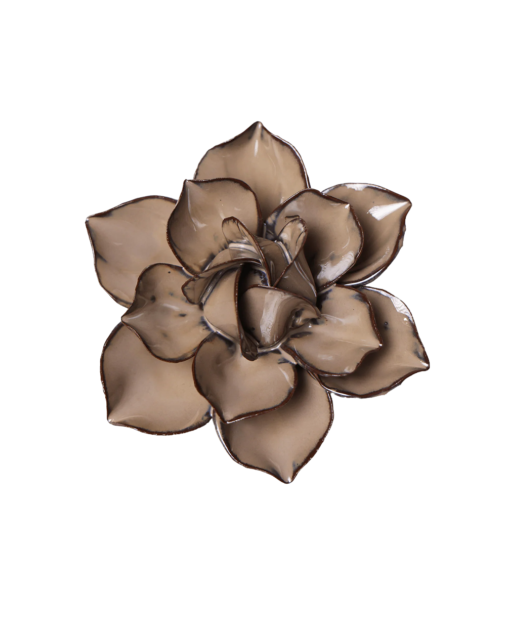 A metallic bronze flower-shaped wall art piece with layered petals, shown against a solid white background.