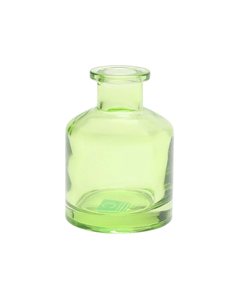 Chive Loft apothecary glass bud vase in green, shown straight-on with a smooth glossy finish.