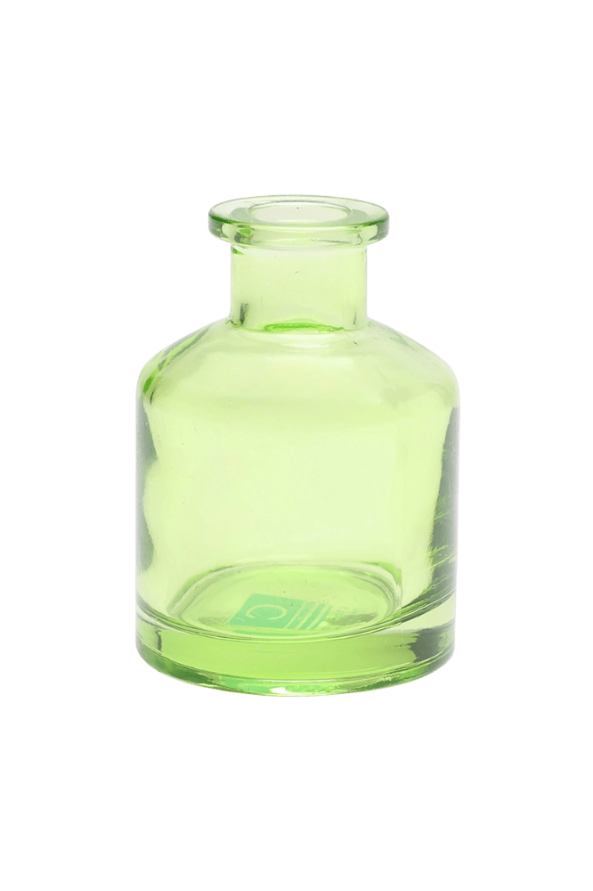 Chive Loft apothecary glass bud vase in green, shown straight-on with a smooth glossy finish.